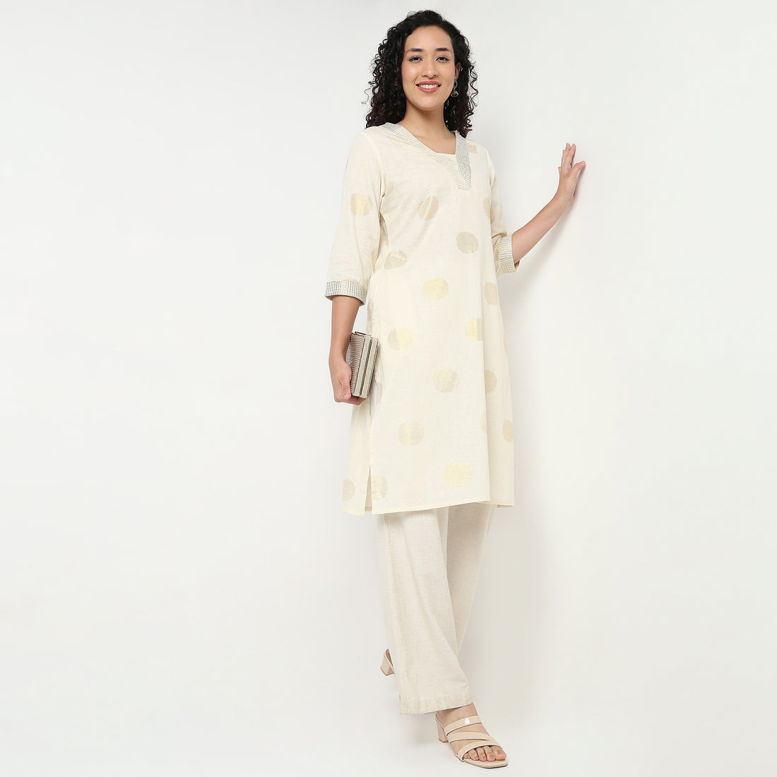V-Neck Printed Long Kurta
