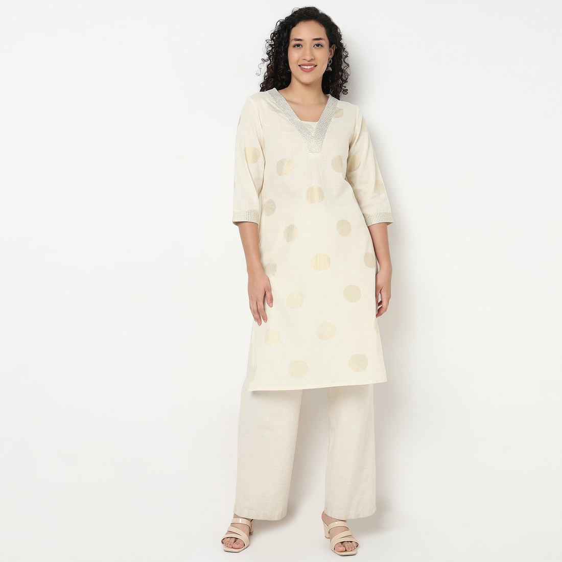 V-Neck Printed Long Kurta