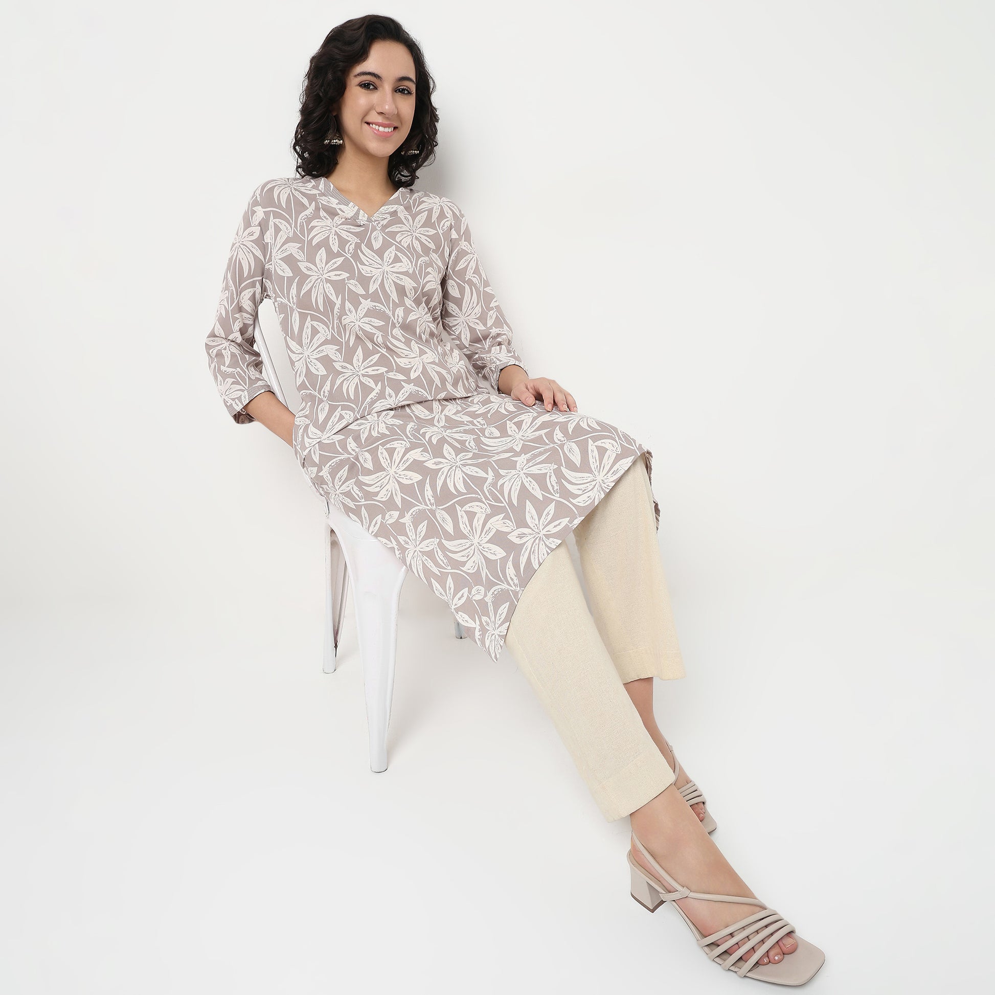 Order Now Women Printed V Neck Straight Fit Ethnic Wear Kurta by Style Union