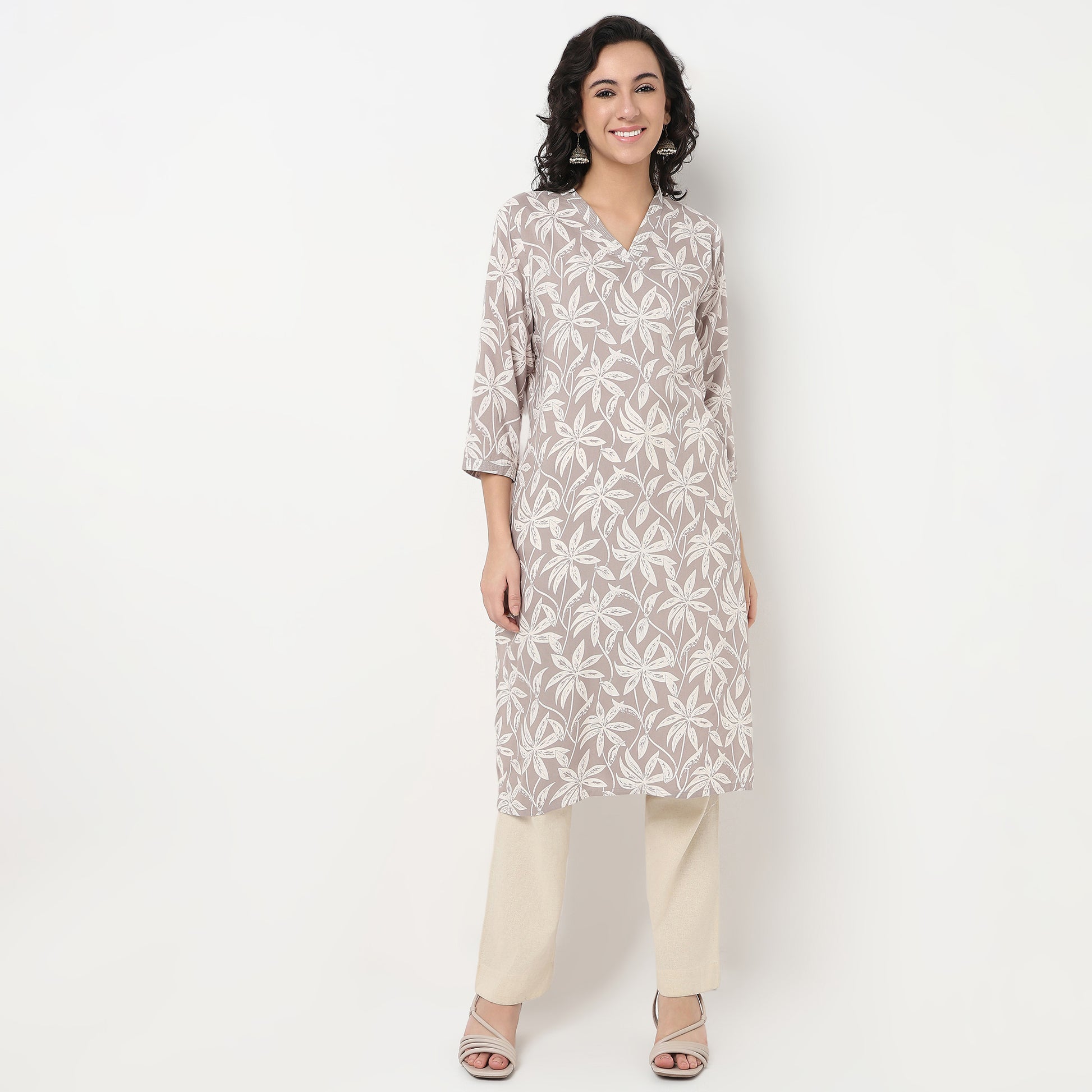 Order Now Women Printed V Neck Straight Fit Ethnic Wear Kurta by Style Union