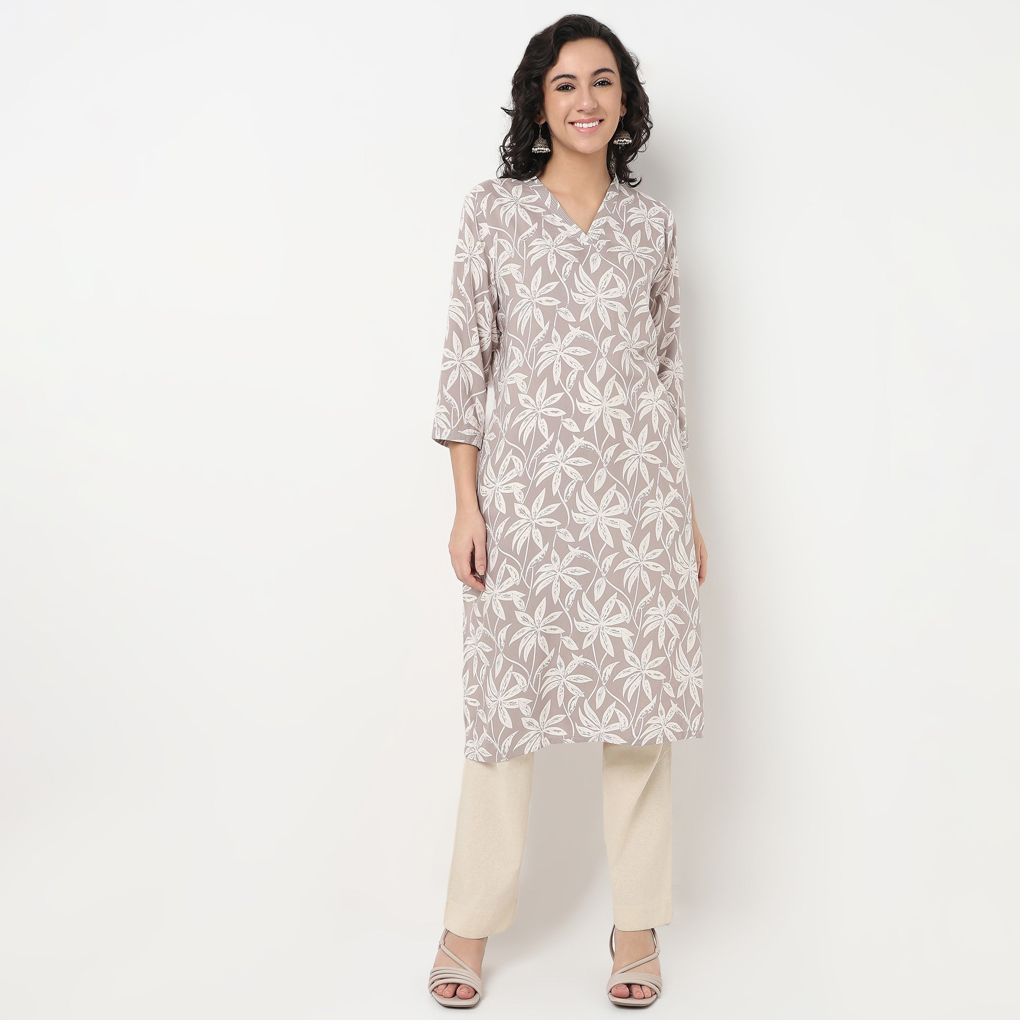 Order Now Women Printed V Neck Straight Fit Ethnic Wear Kurta by Style Union