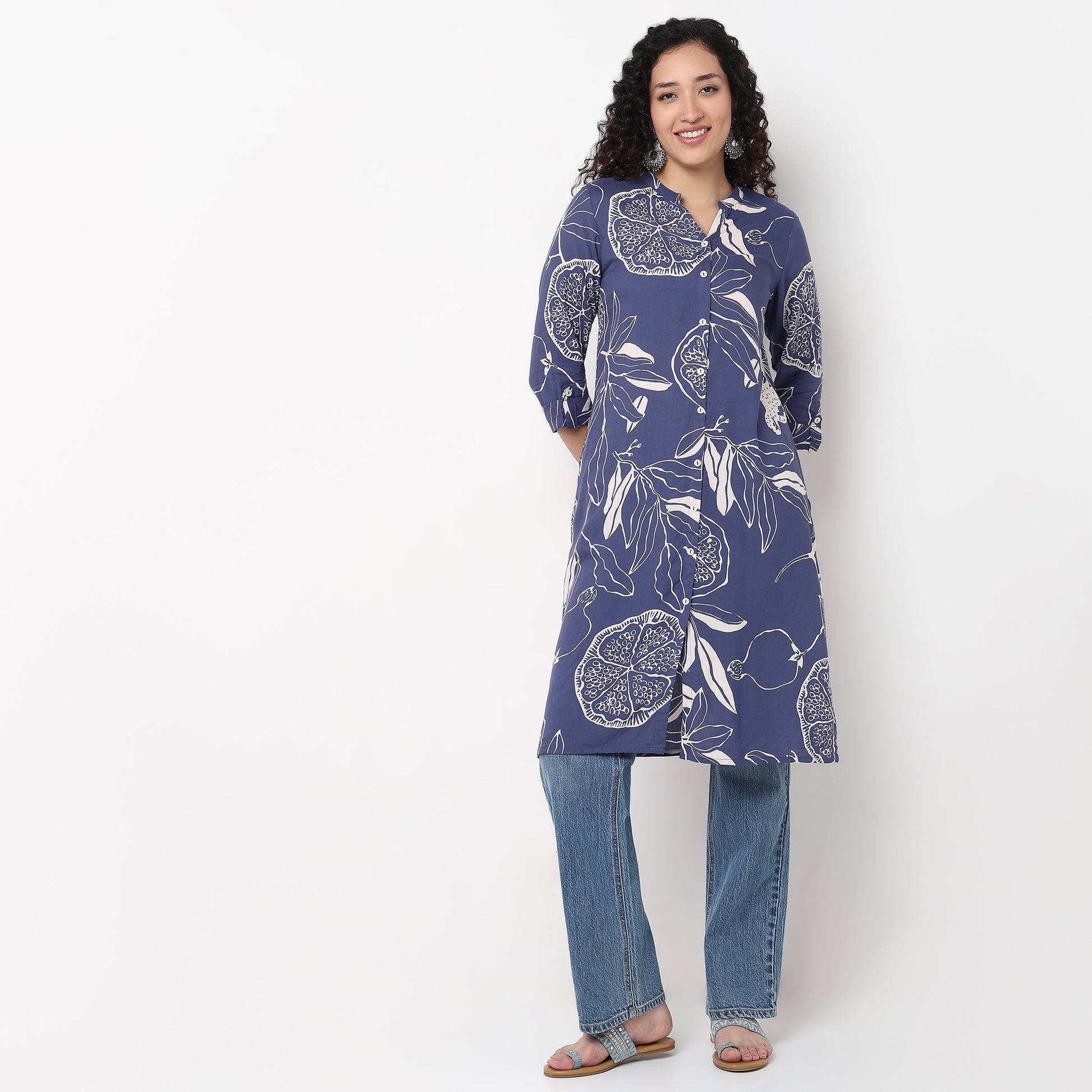 Full Placket Printed Long Kurta