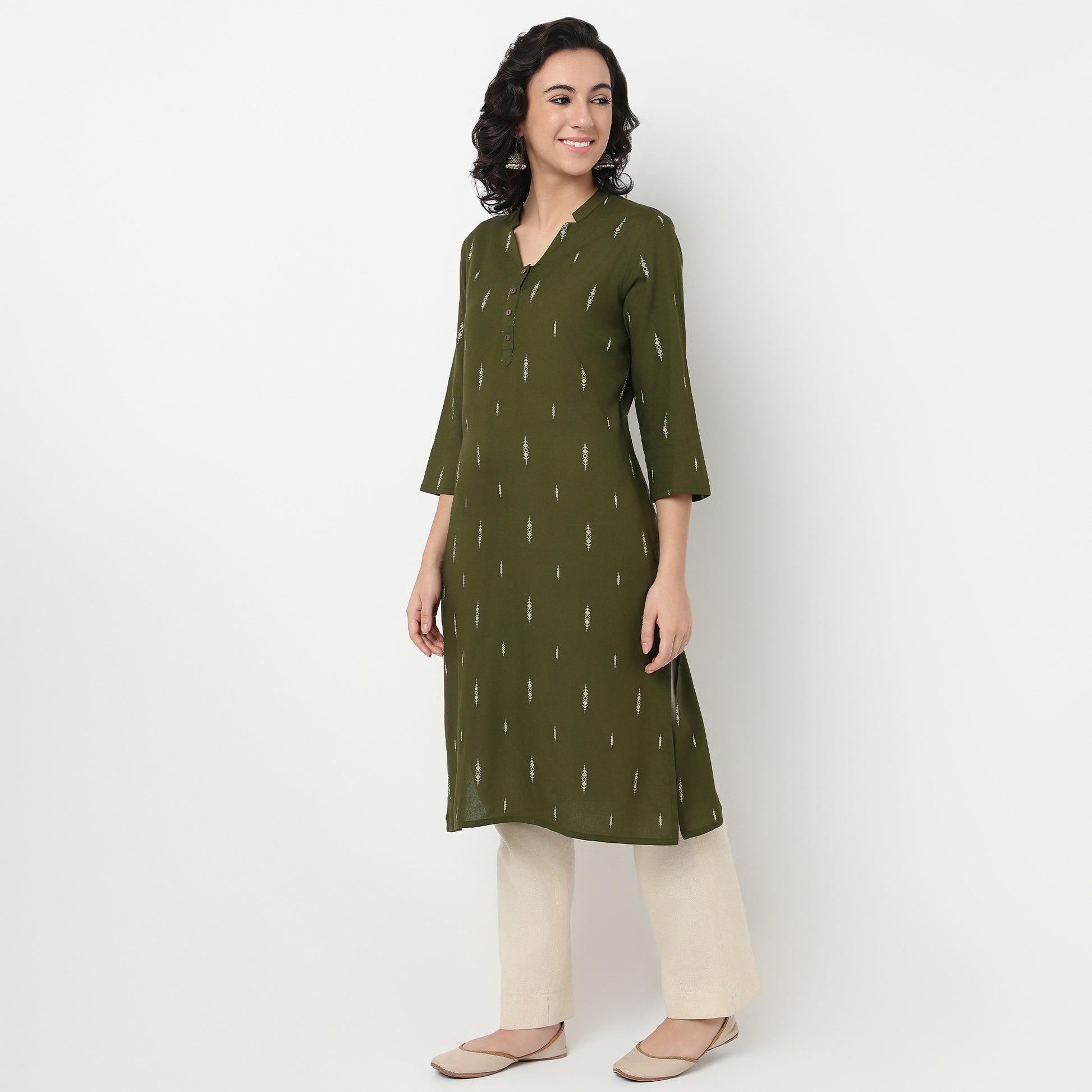 Order Now Women Printed V Neck Straight Fit Ethnic Wear Kurta by Style Union