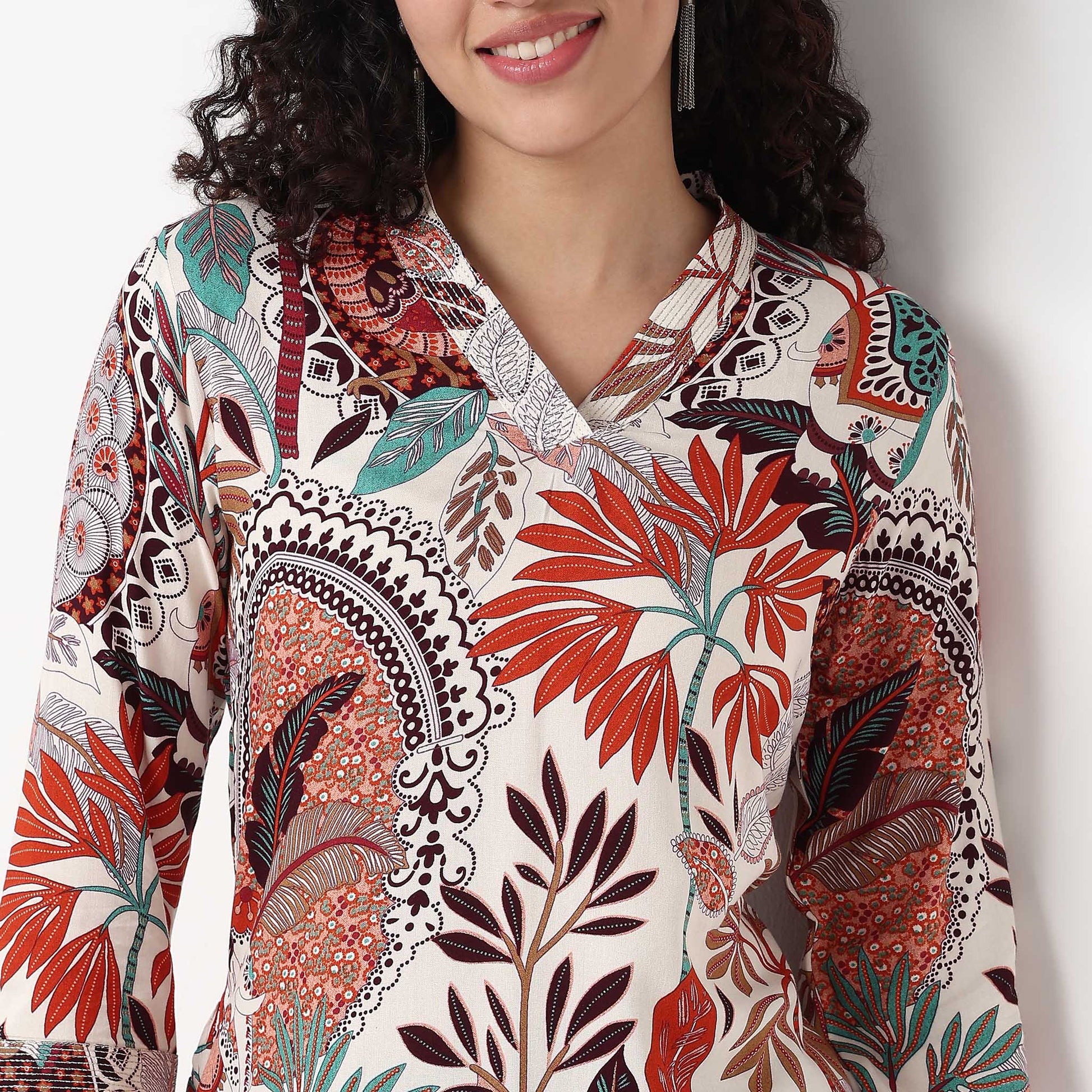 V-Neck With Couching Straight Long Kurta