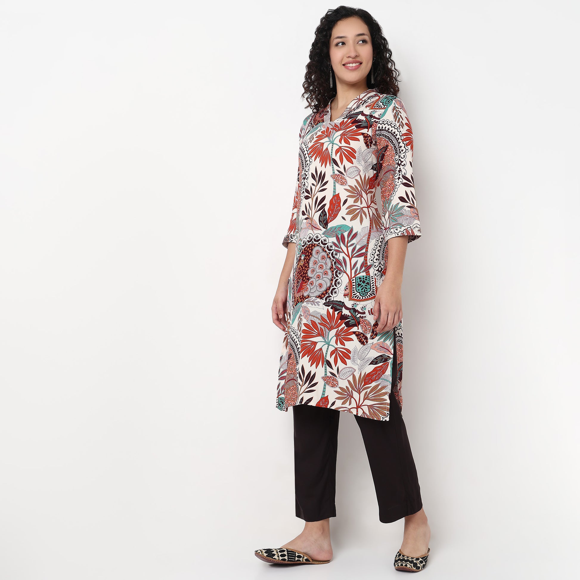 V-Neck With Couching Straight Long Kurta