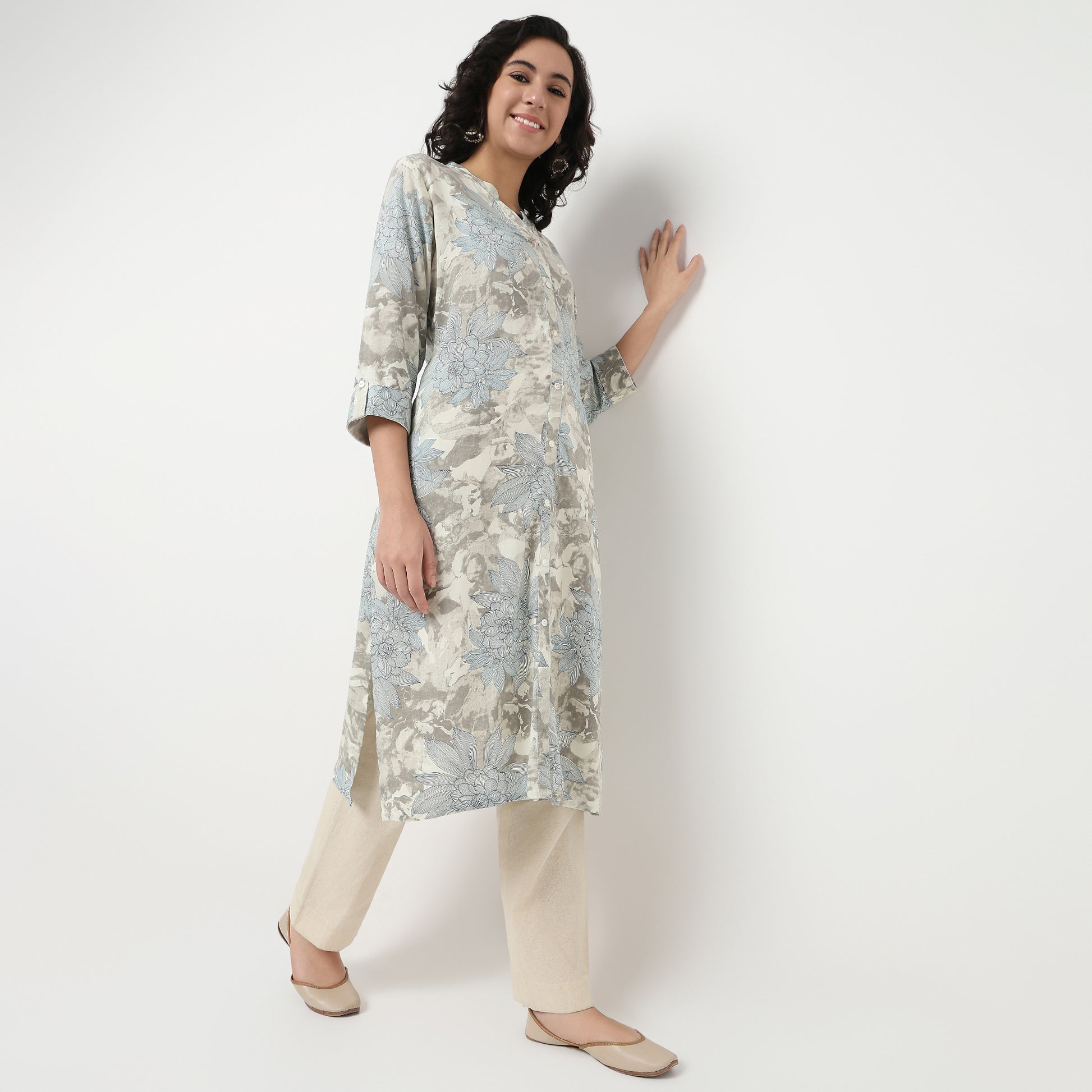 Order Now Women Printed Band Neck Straight Fit Ethnic Wear Kurta by Style Union