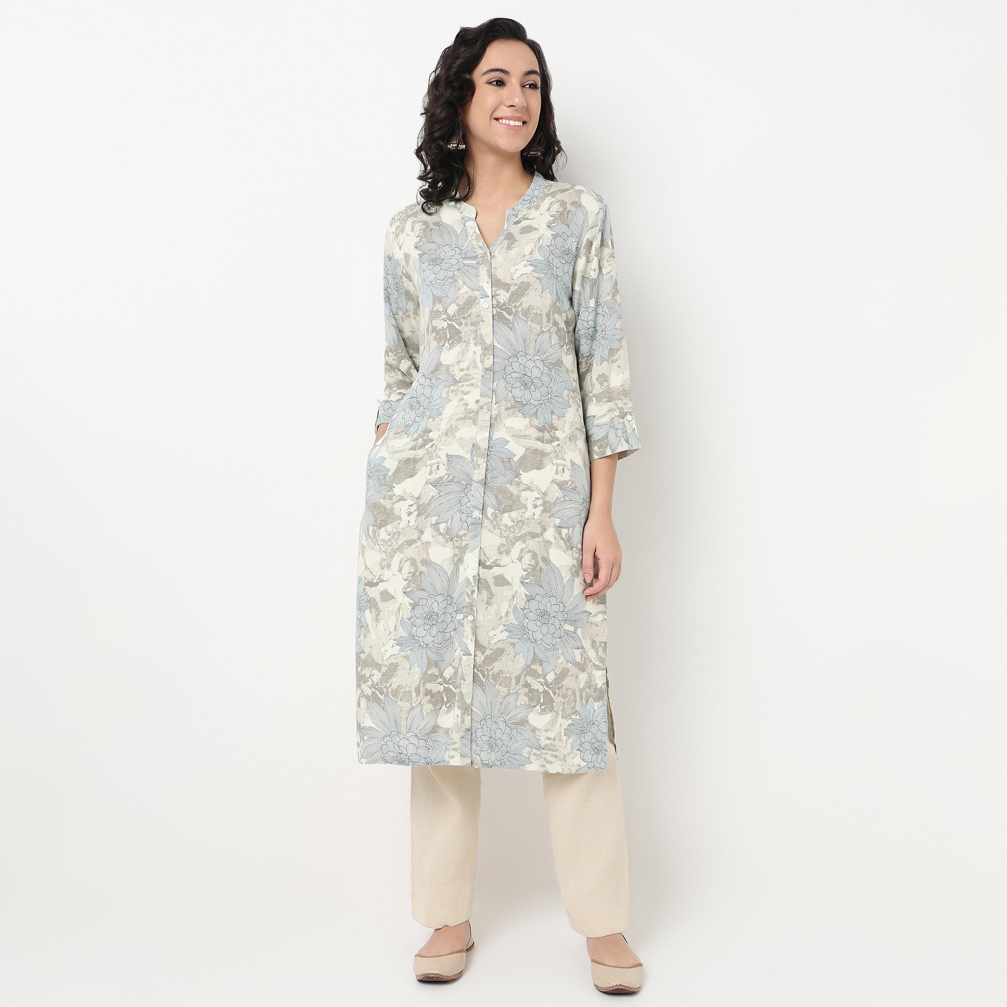 Order Now Women Printed Band Neck Straight Fit Ethnic Wear Kurta by Style Union