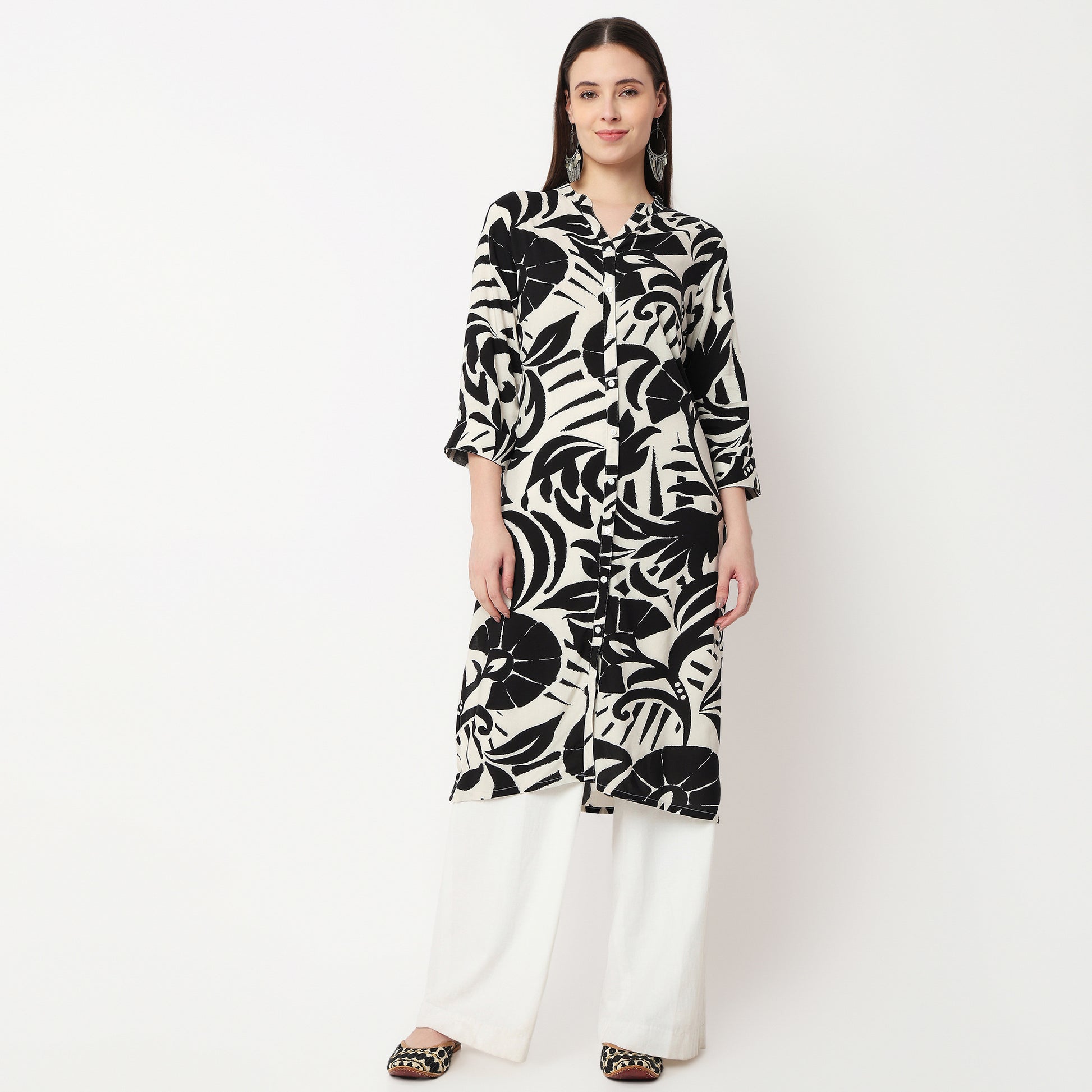 Full Placket Printed Long Kurta