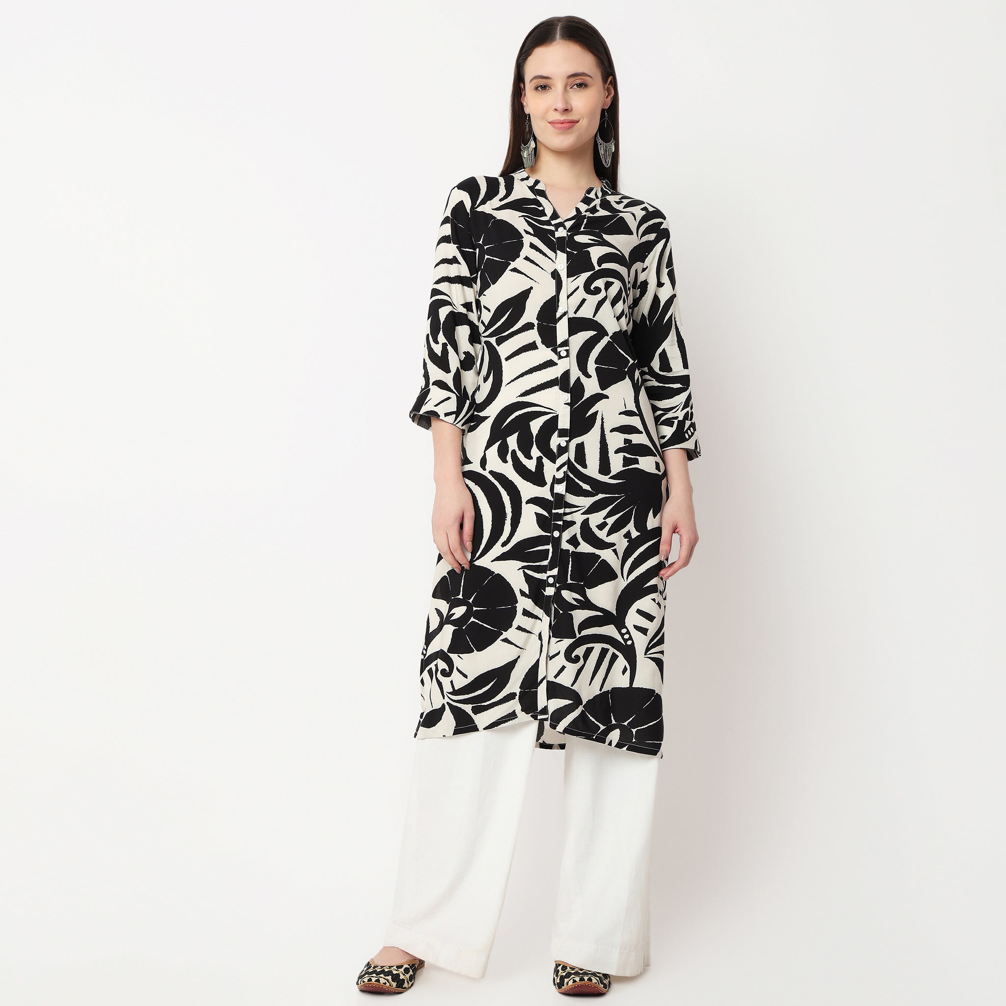 Full Placket Printed Long Kurta
