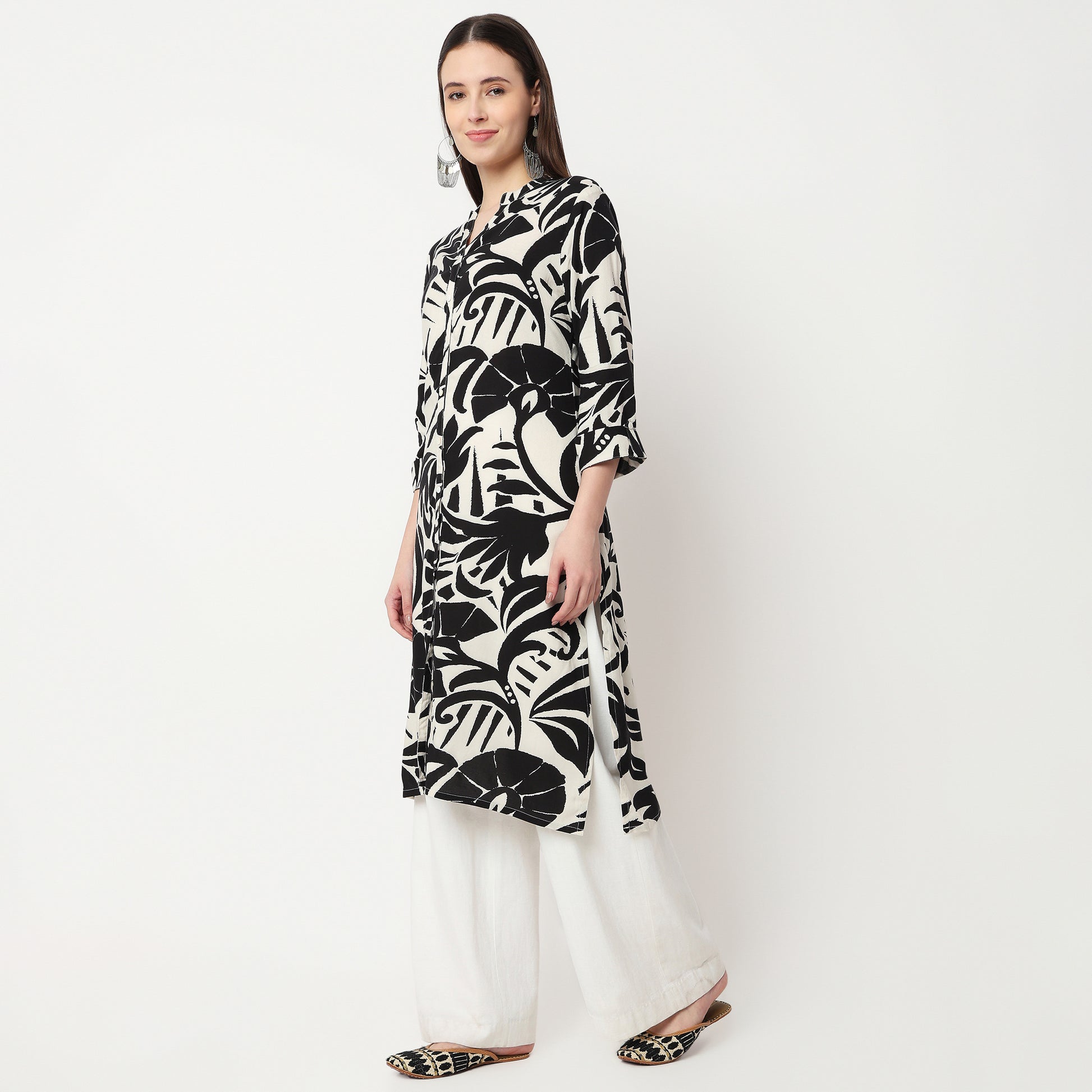 Full Placket Printed Long Kurta