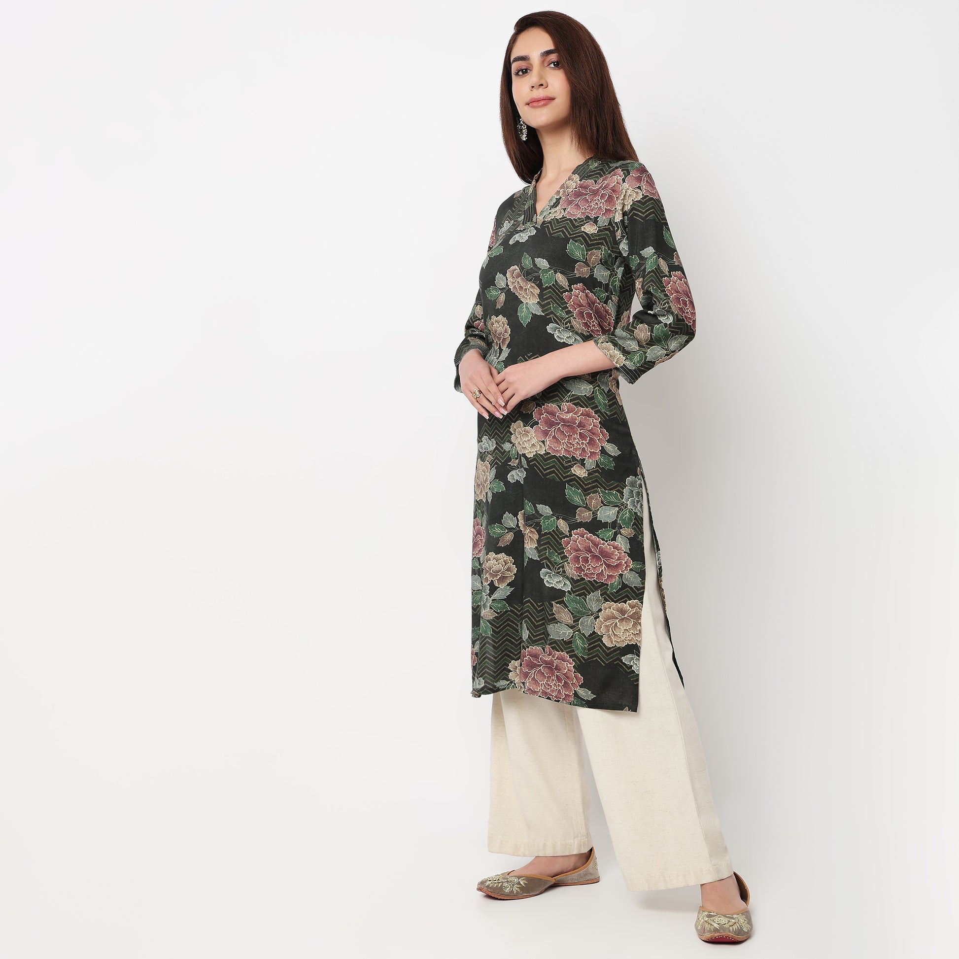 V-Neck Printed Long Kurta