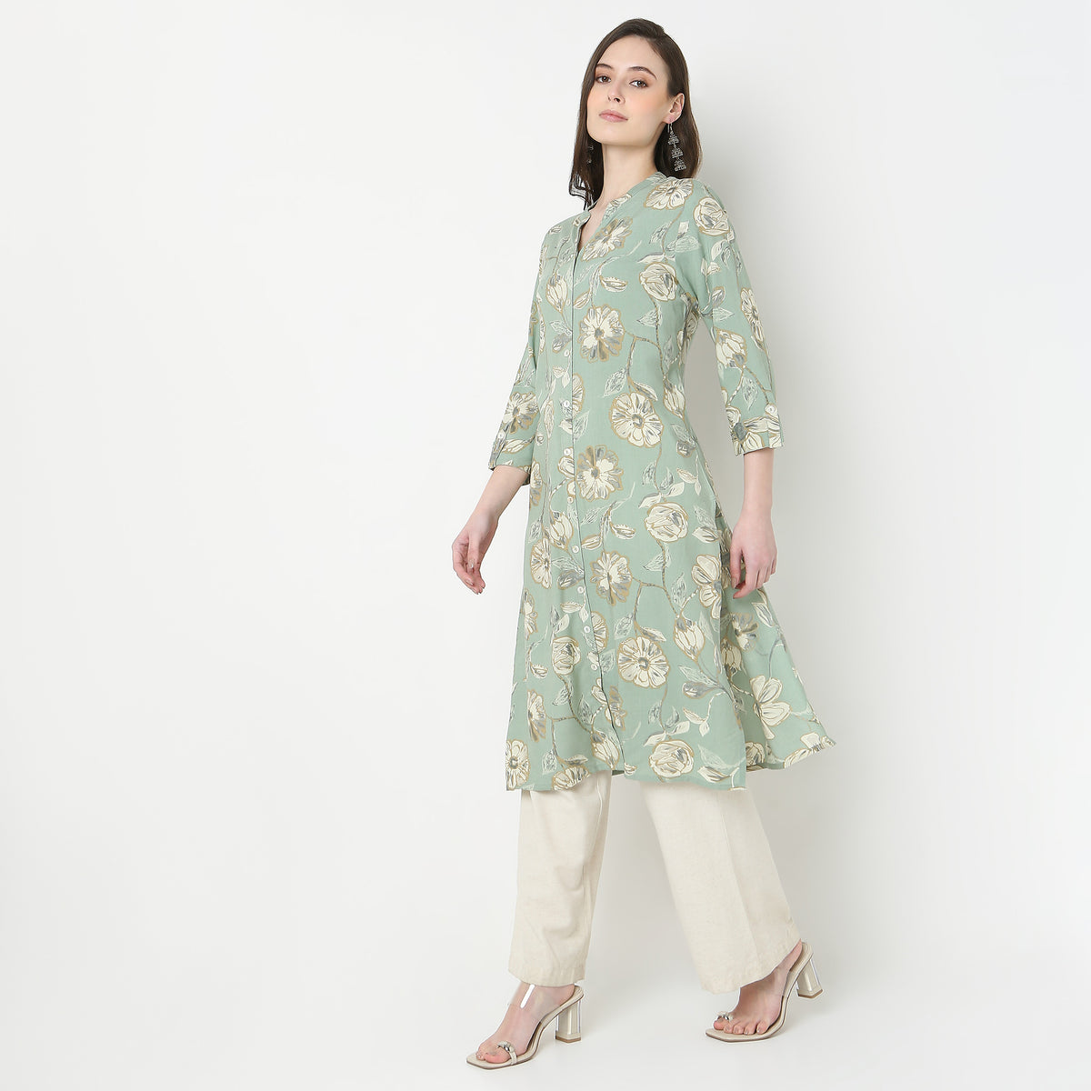 Full Placket Printed Long Kurta