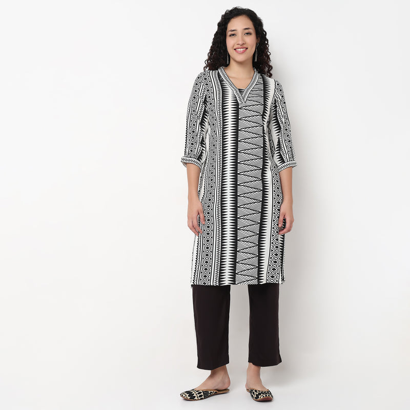 V-Neck With Gusset Printed Long Kurta