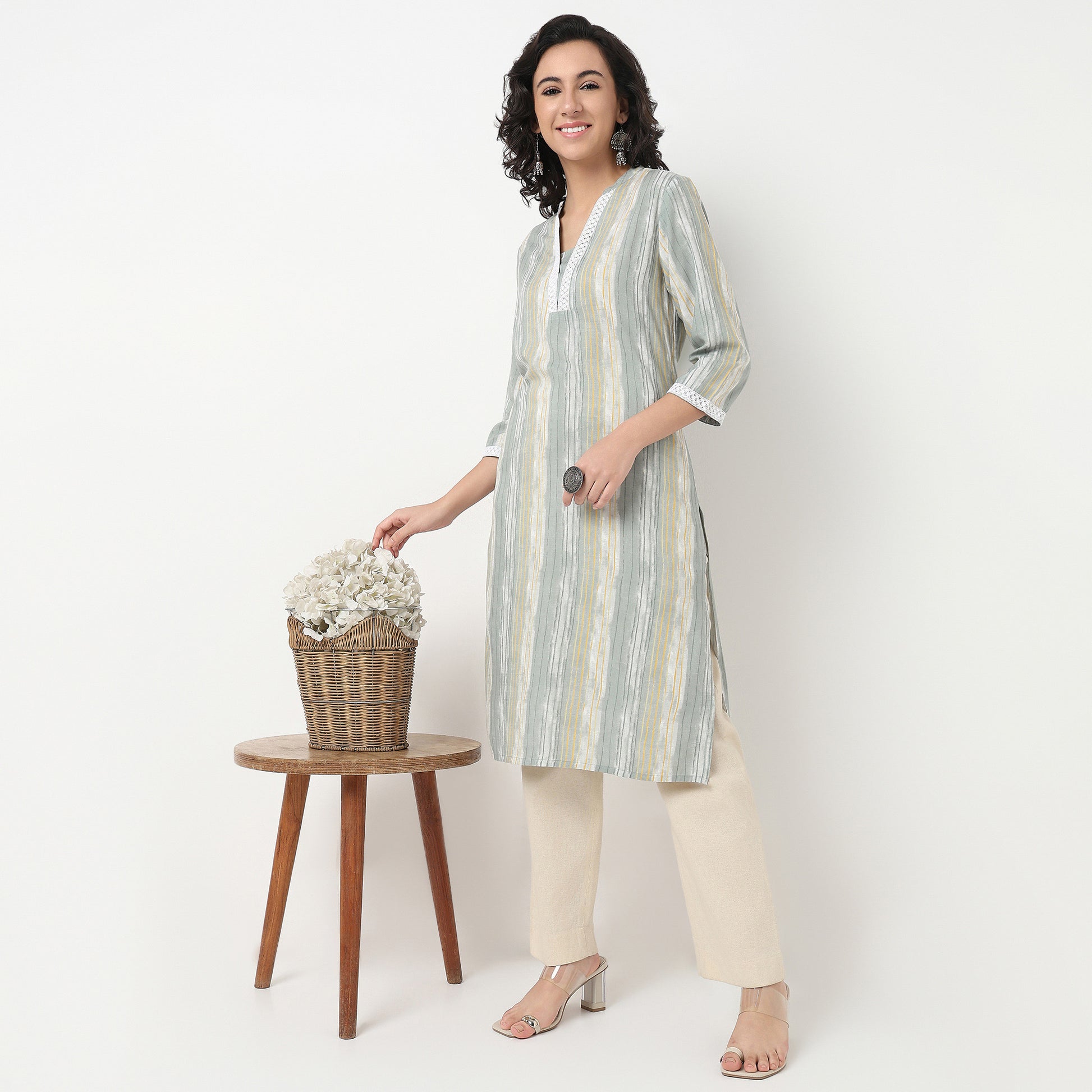 Order Now Women Printed V Neck Straight Fit Ethnic Wear Kurta by Style Union
