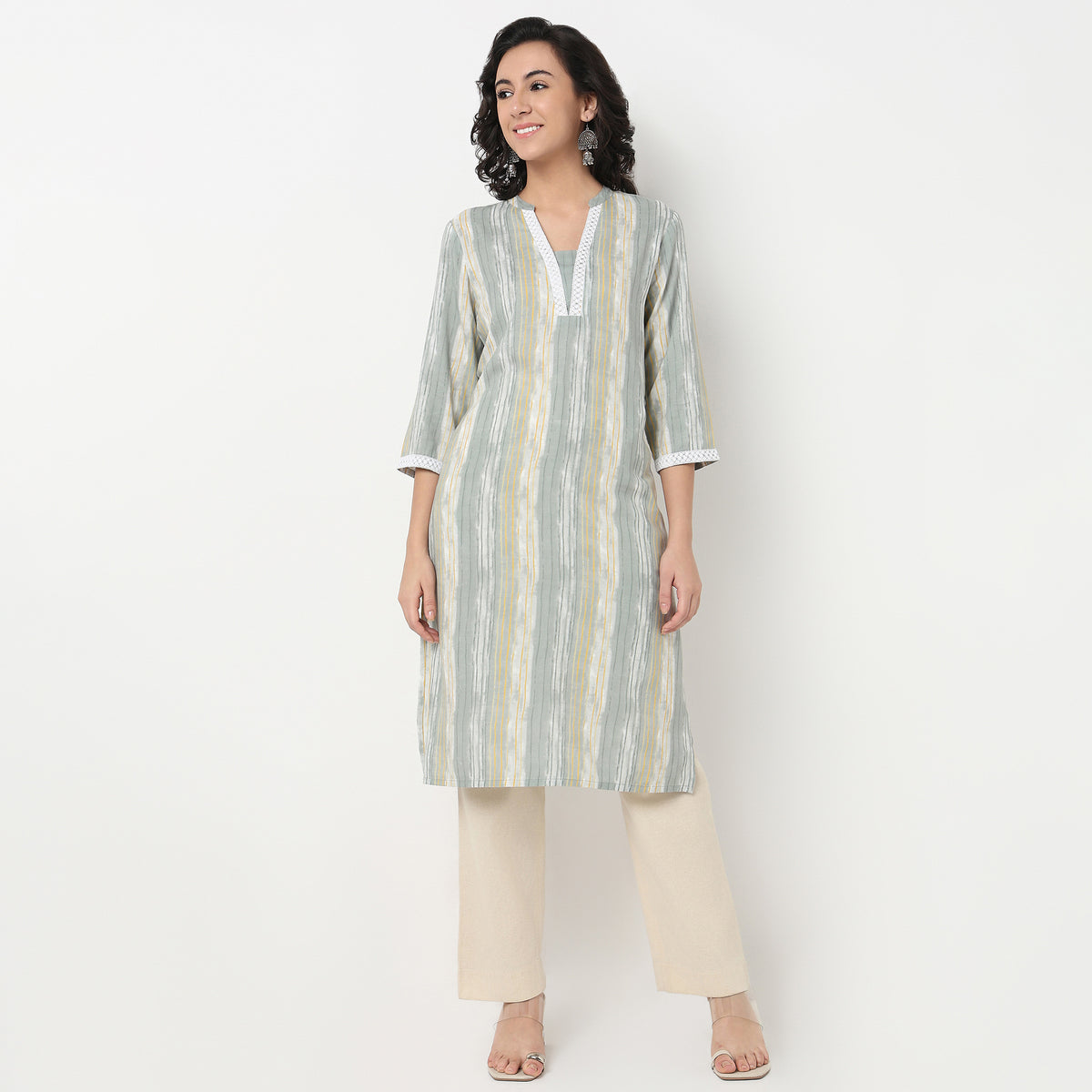 Order Now Women Printed V Neck Straight Fit Ethnic Wear Kurta by Style Union