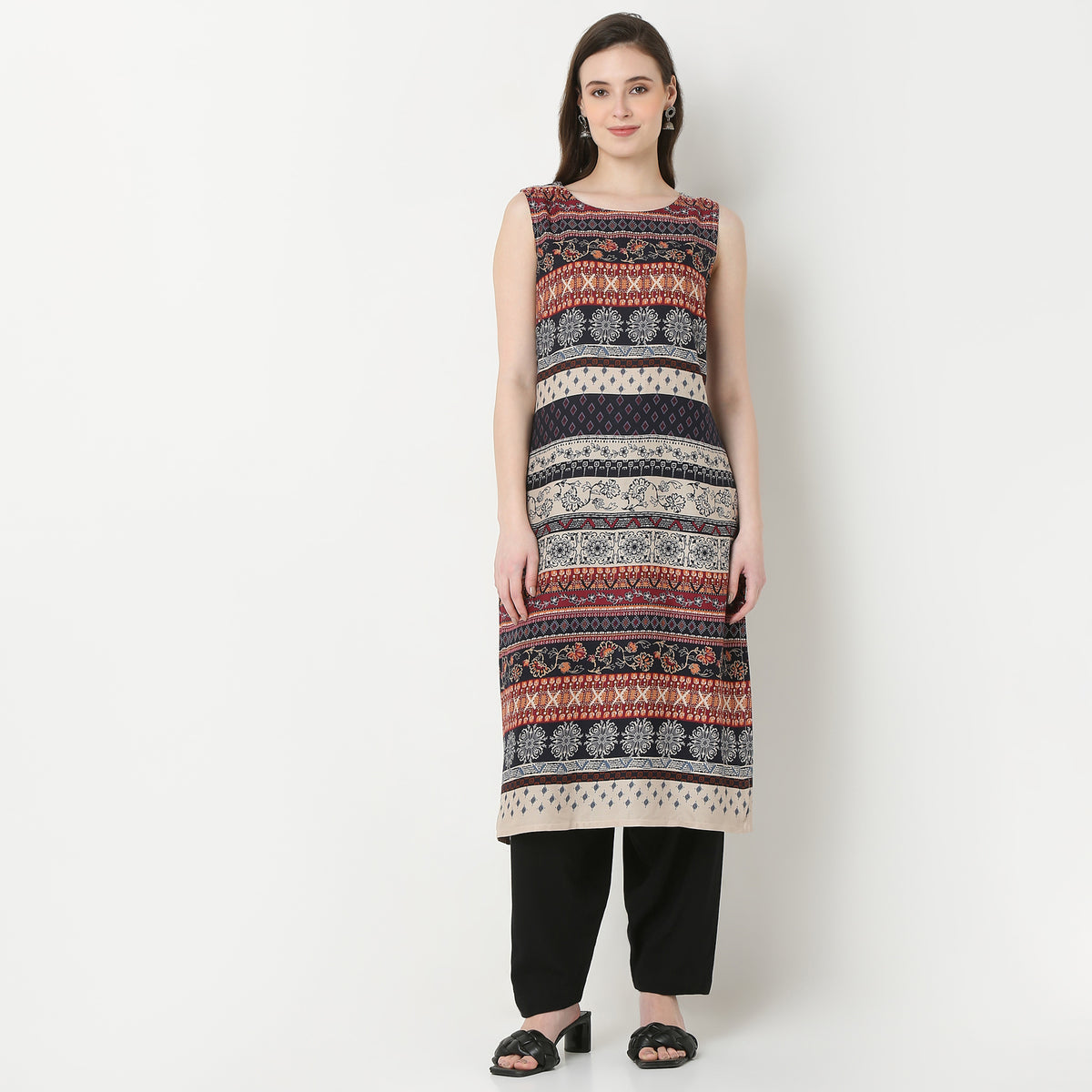 Boat Neck Printed Straigth Kurta