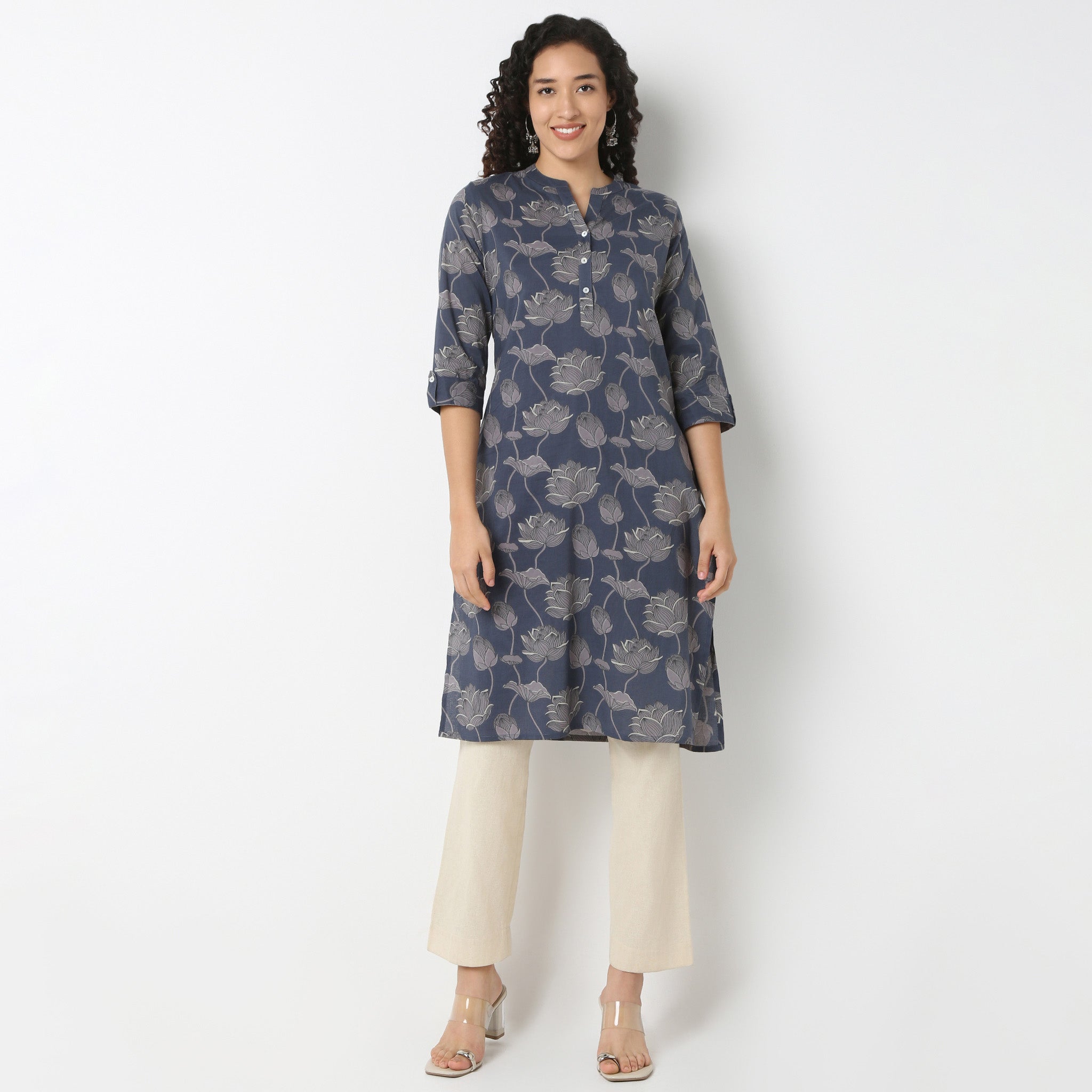 Half Placket Kurta-Cambric