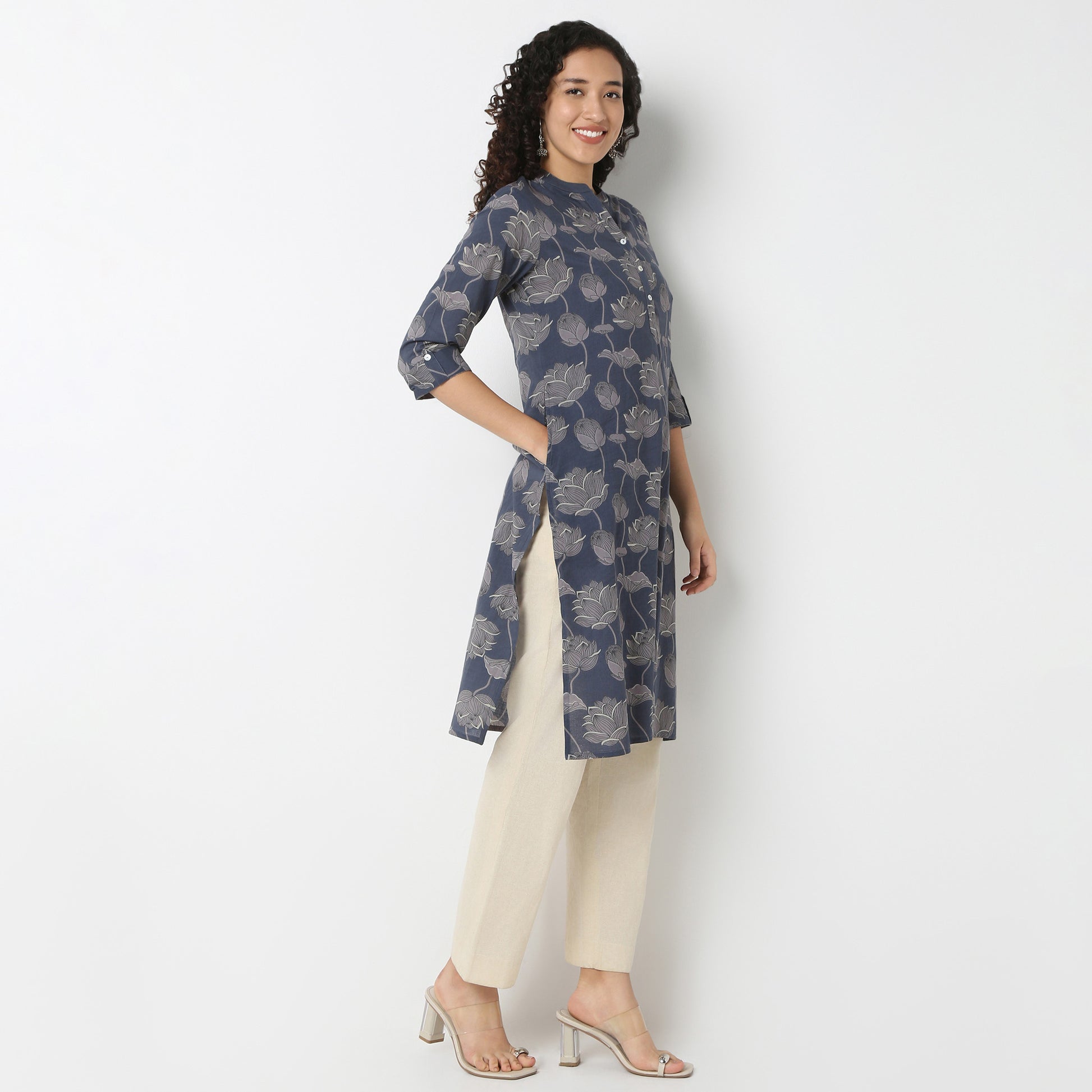 Half Placket Kurta-Cambric
