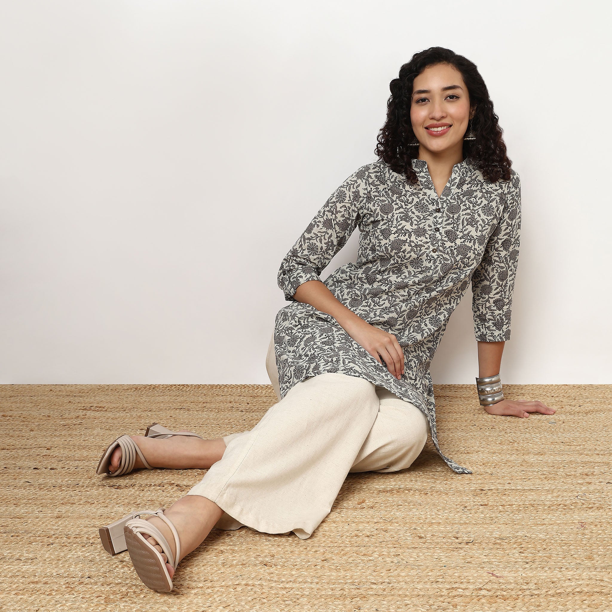 Half Placket Printed Long Kurta