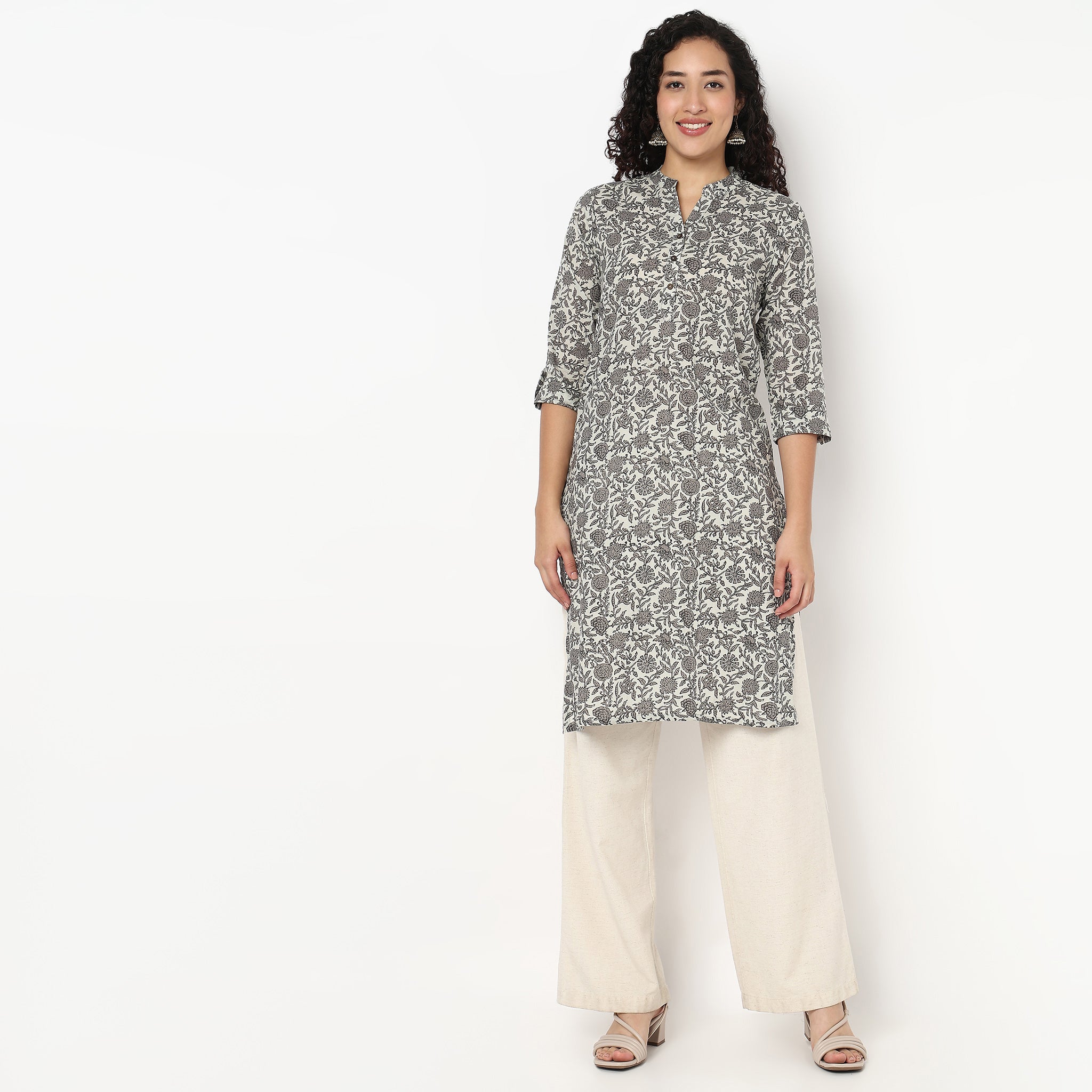 Half Placket Printed Long Kurta
