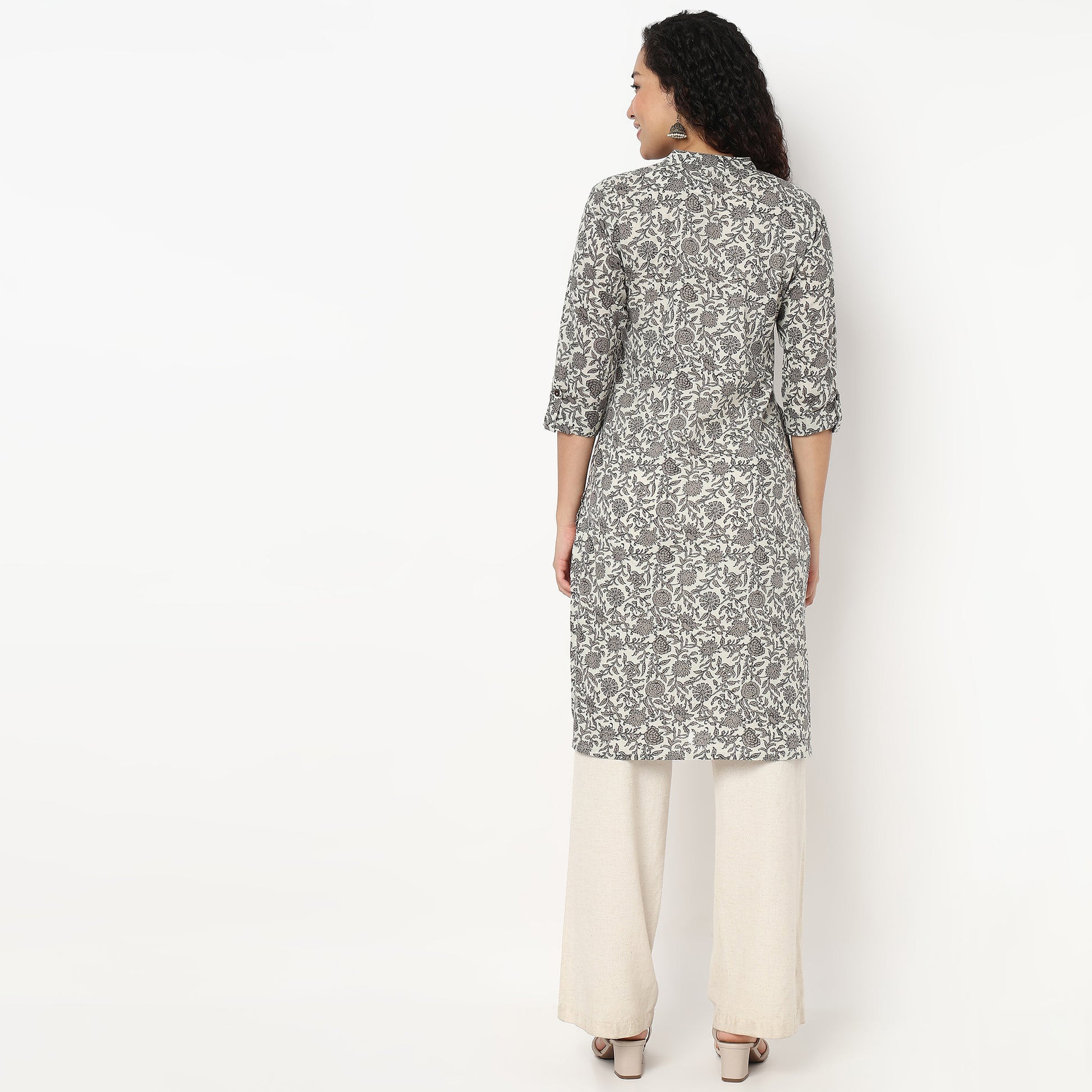 Half Placket Printed Long Kurta