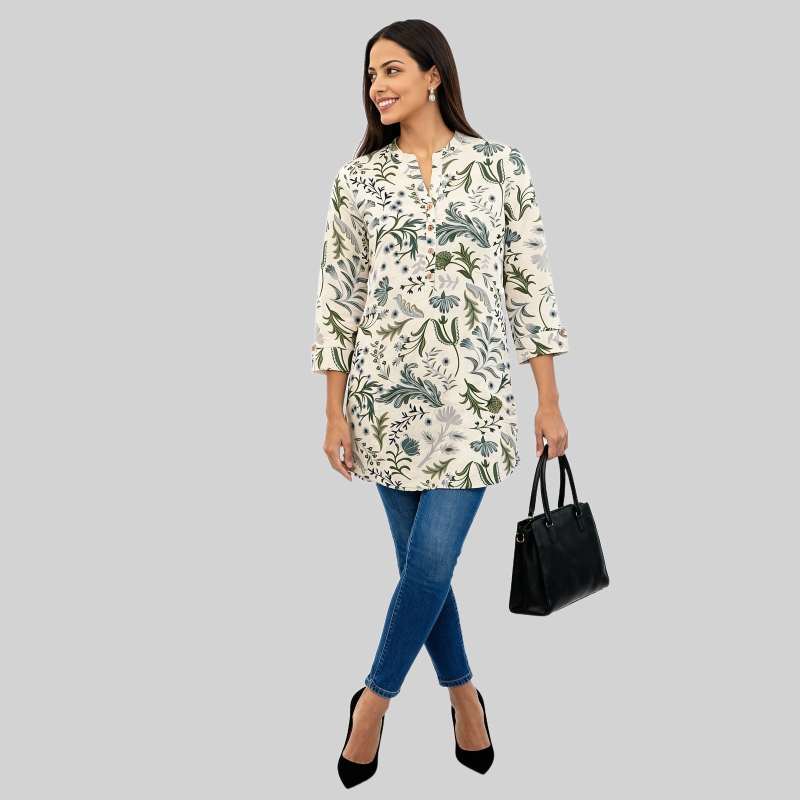 Printed Half Placket Short Kurta