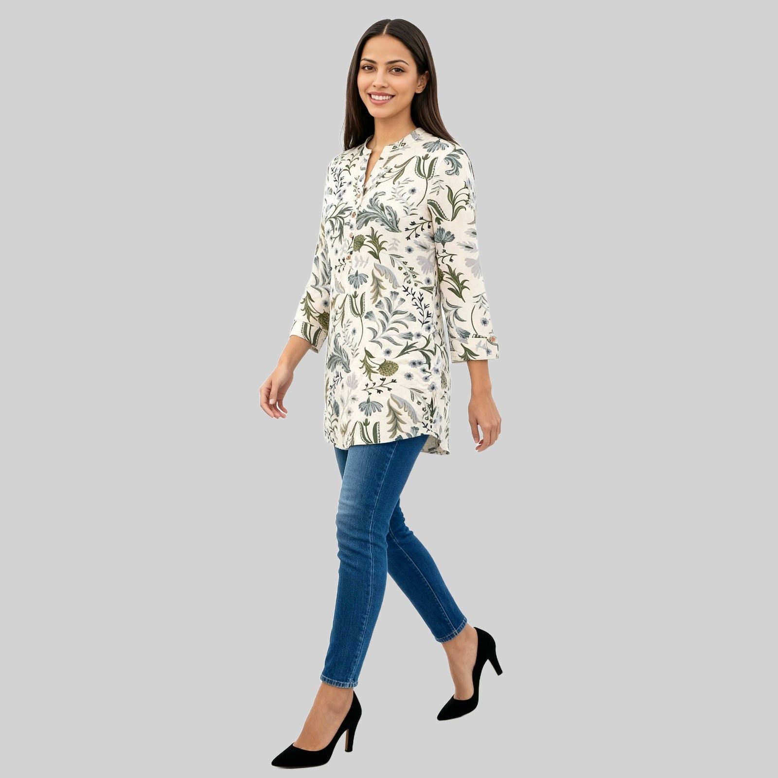 Printed Half Placket Short Kurta