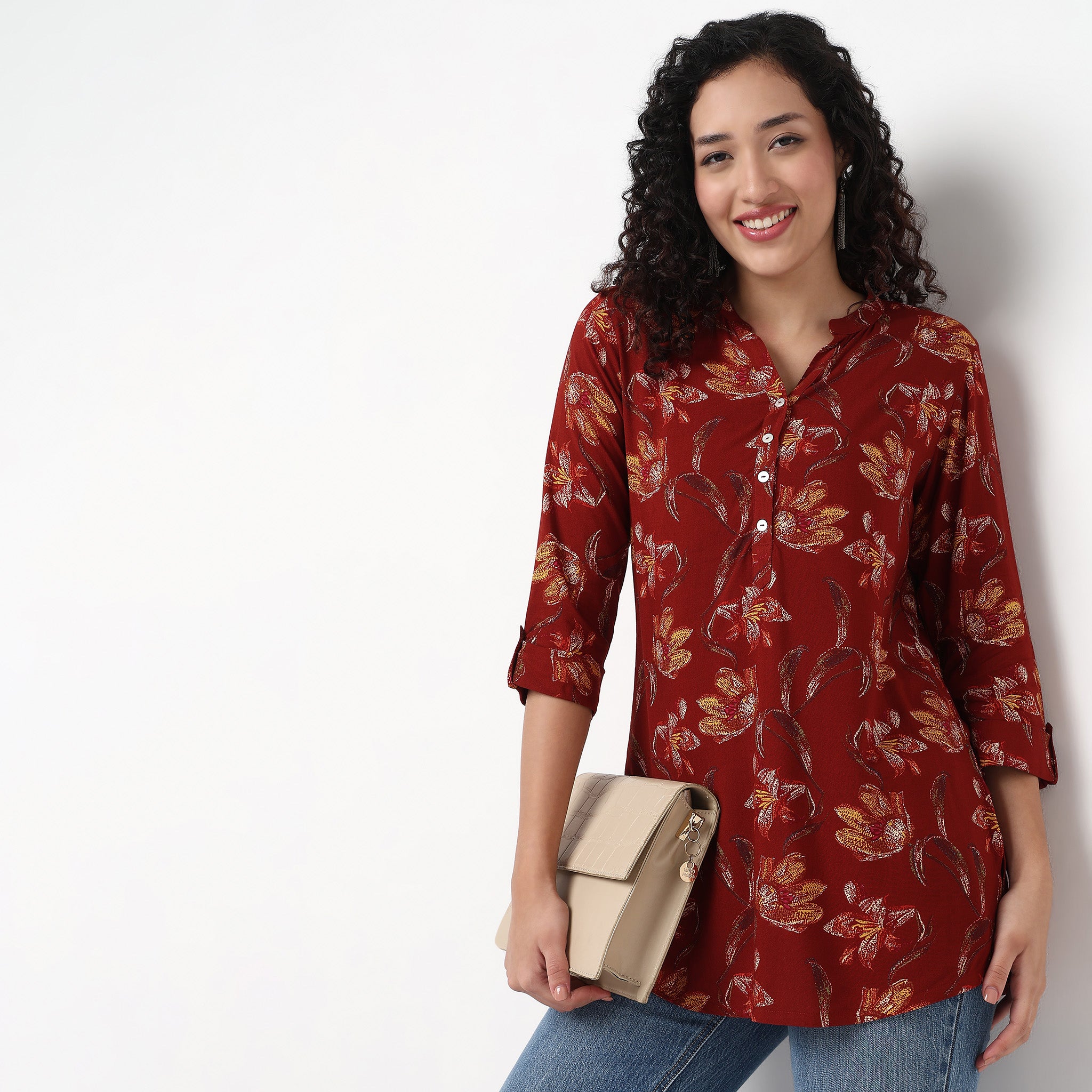 Half Placket Straight Short Kurta