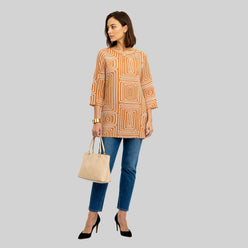 Printed Boat Neck Short Kurta