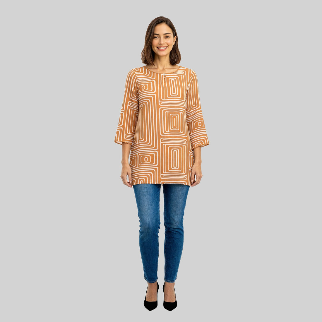 Printed Boat Neck Short Kurta