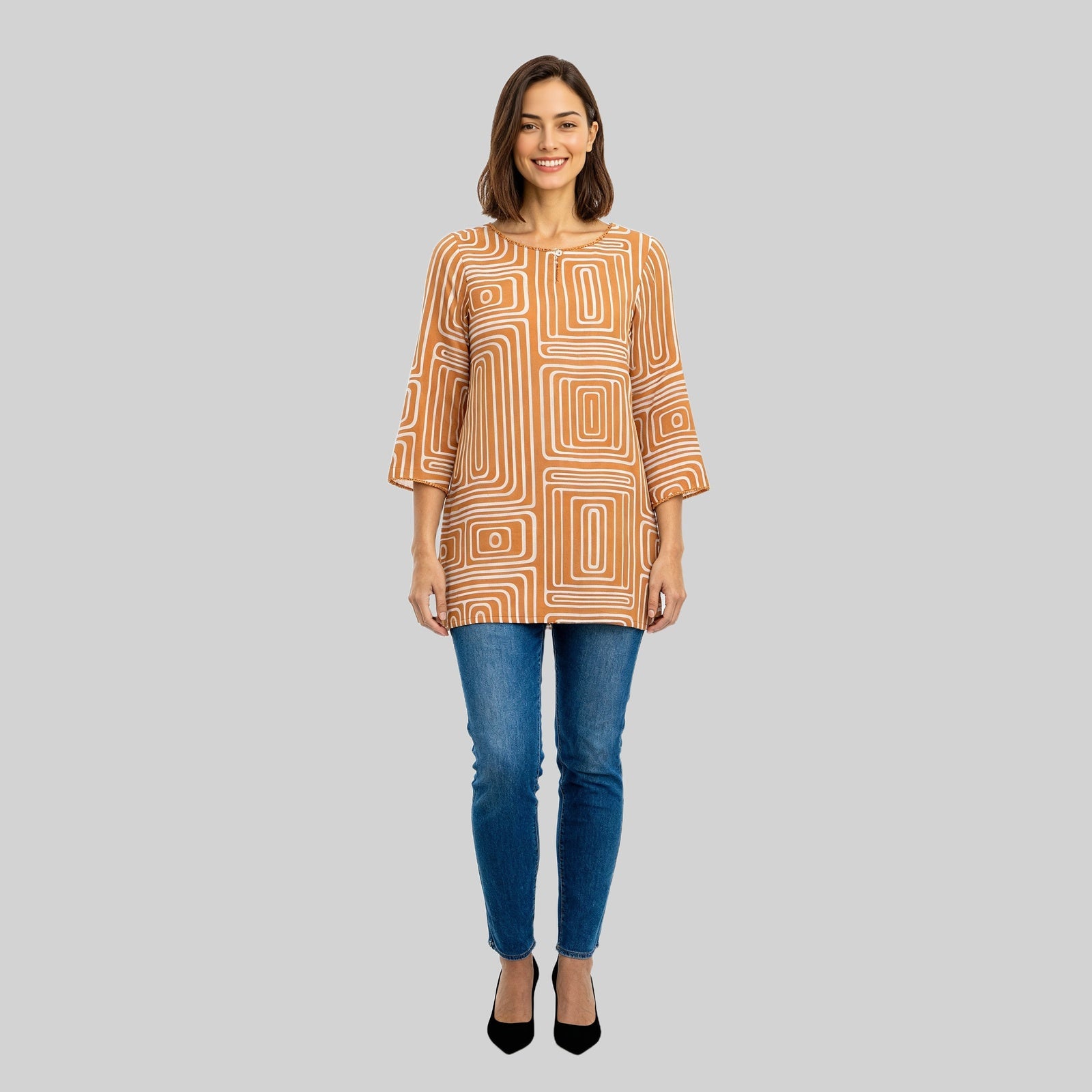 Printed Boat Neck Short Kurta