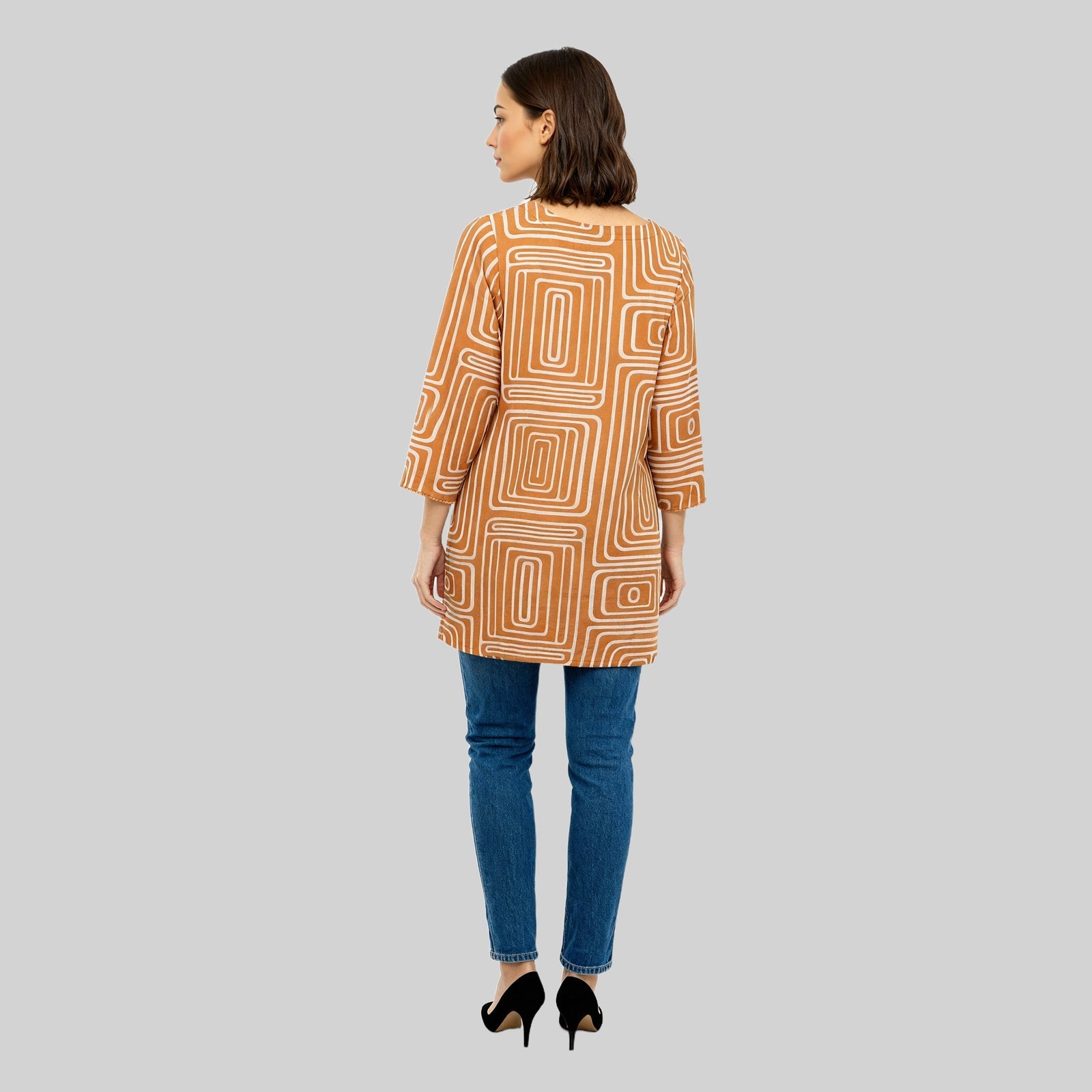 Printed Boat Neck Short Kurta