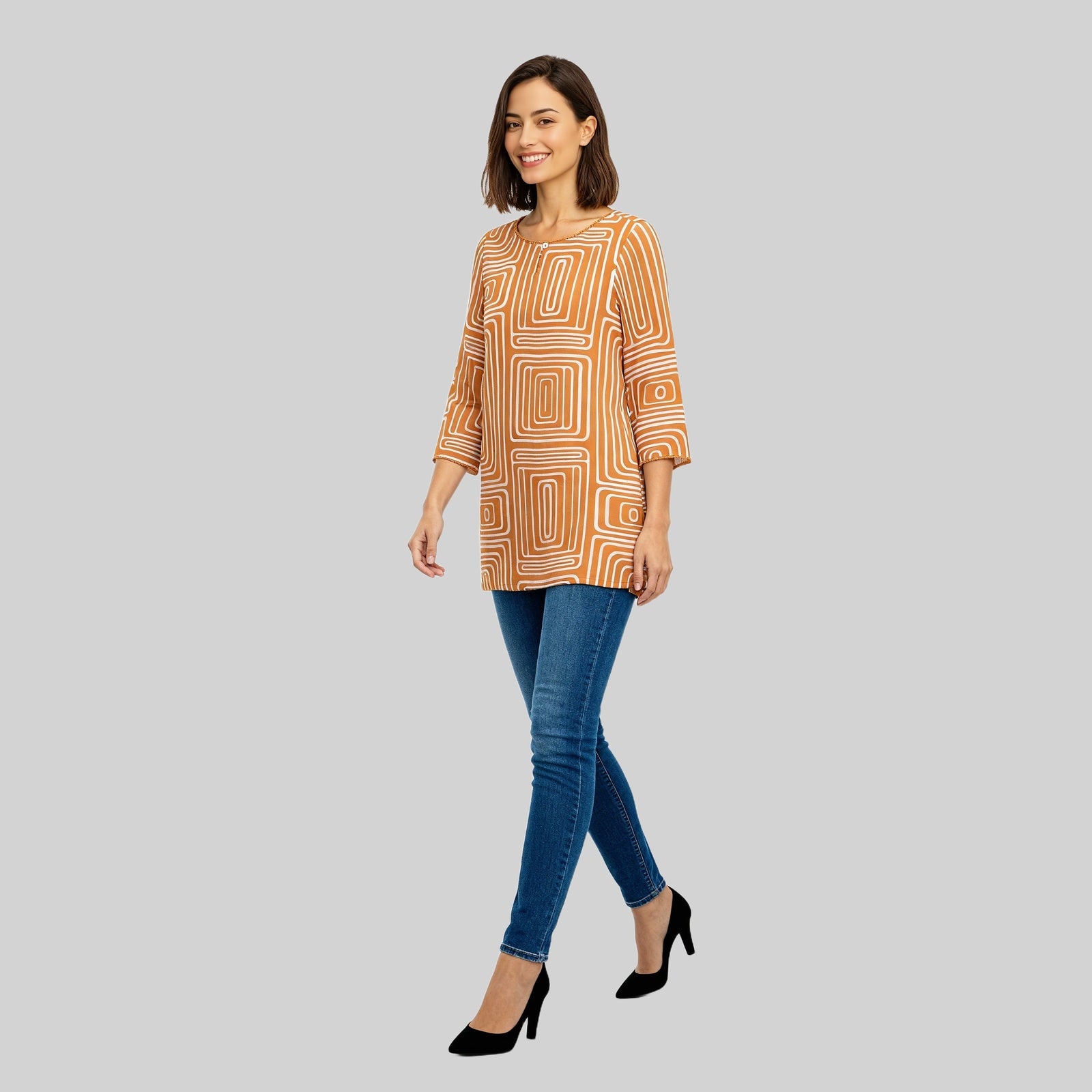 Printed Boat Neck Short Kurta