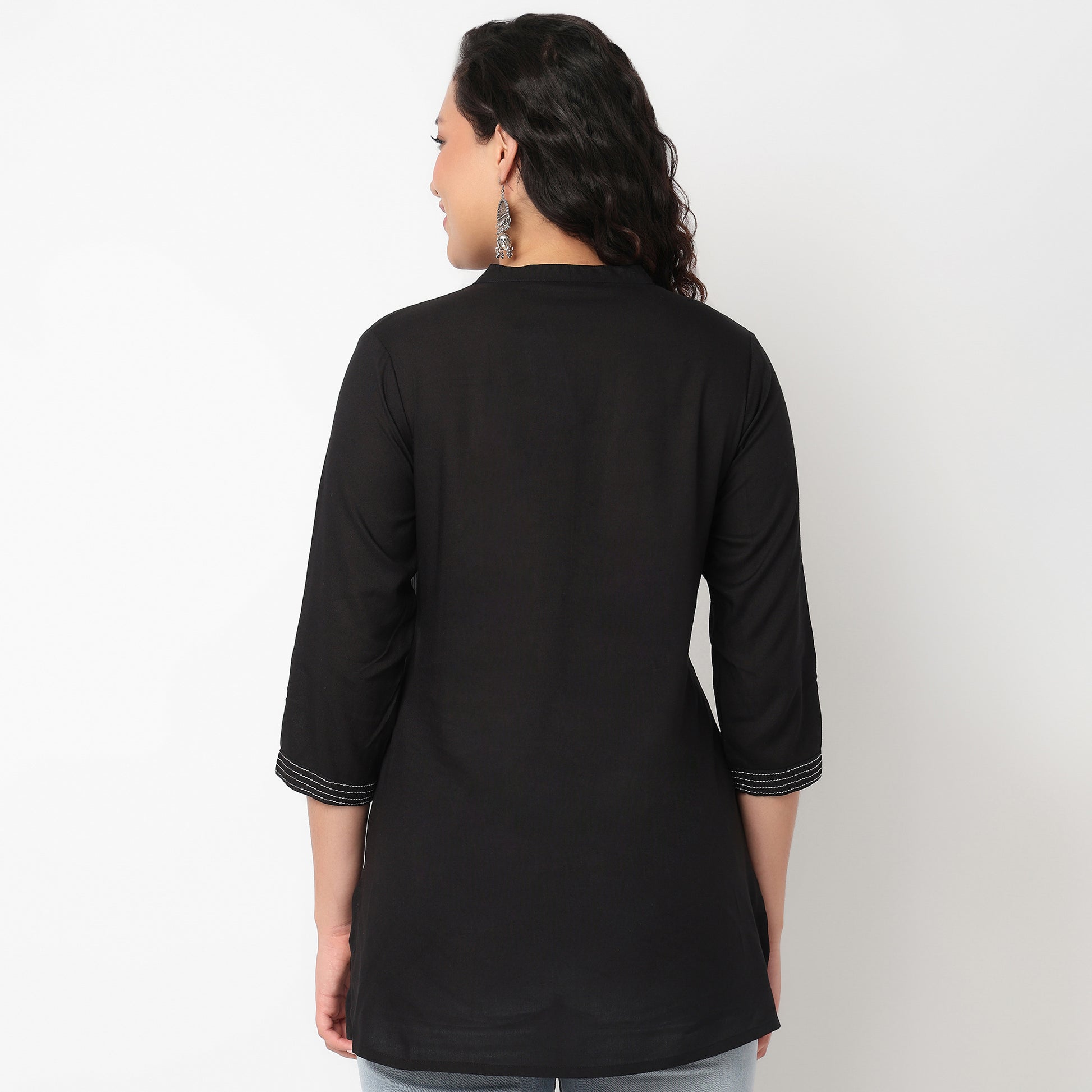 Embroidered V Neck Short Kurti