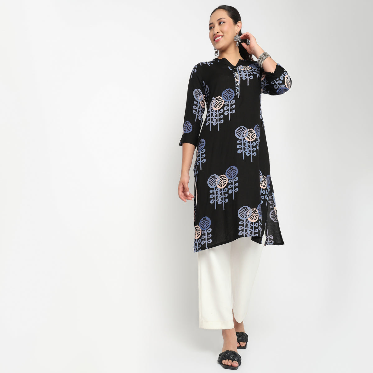 Printed Half Placket Long Kurta