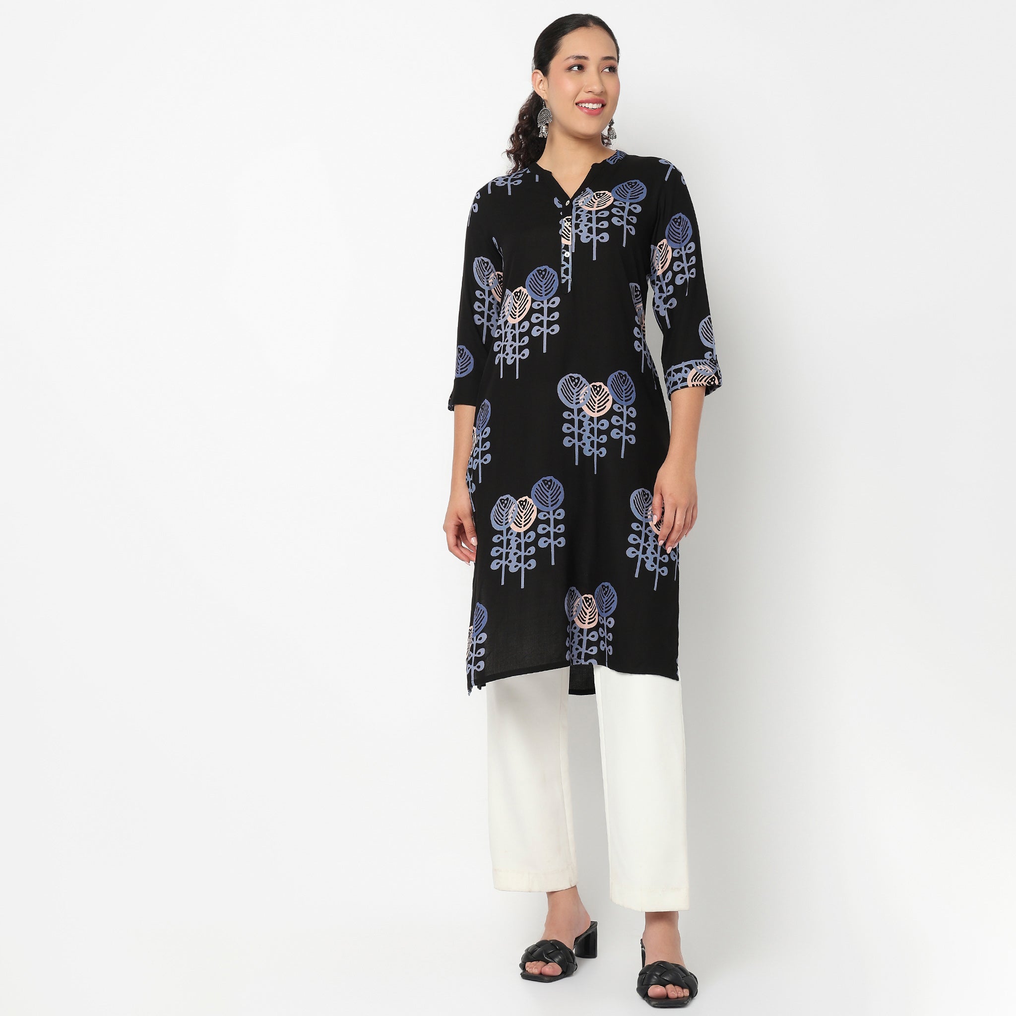 Printed Half Placket Long Kurta