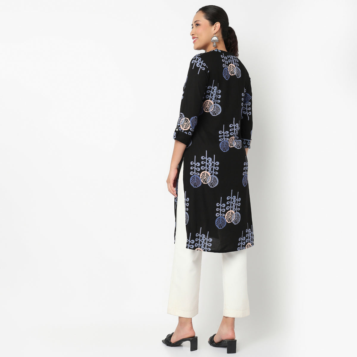 Printed Half Placket Long Kurta