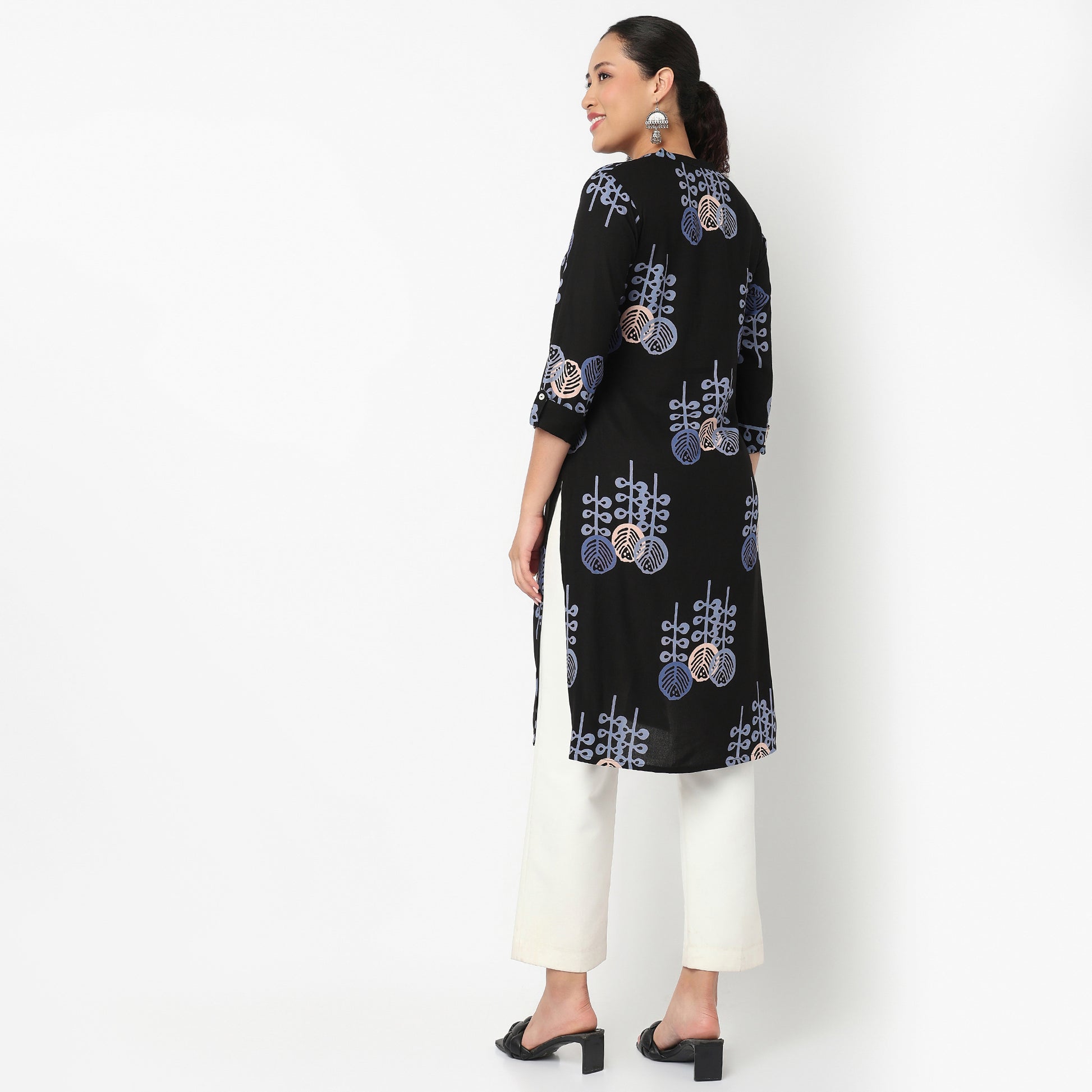 Printed Half Placket Long Kurta