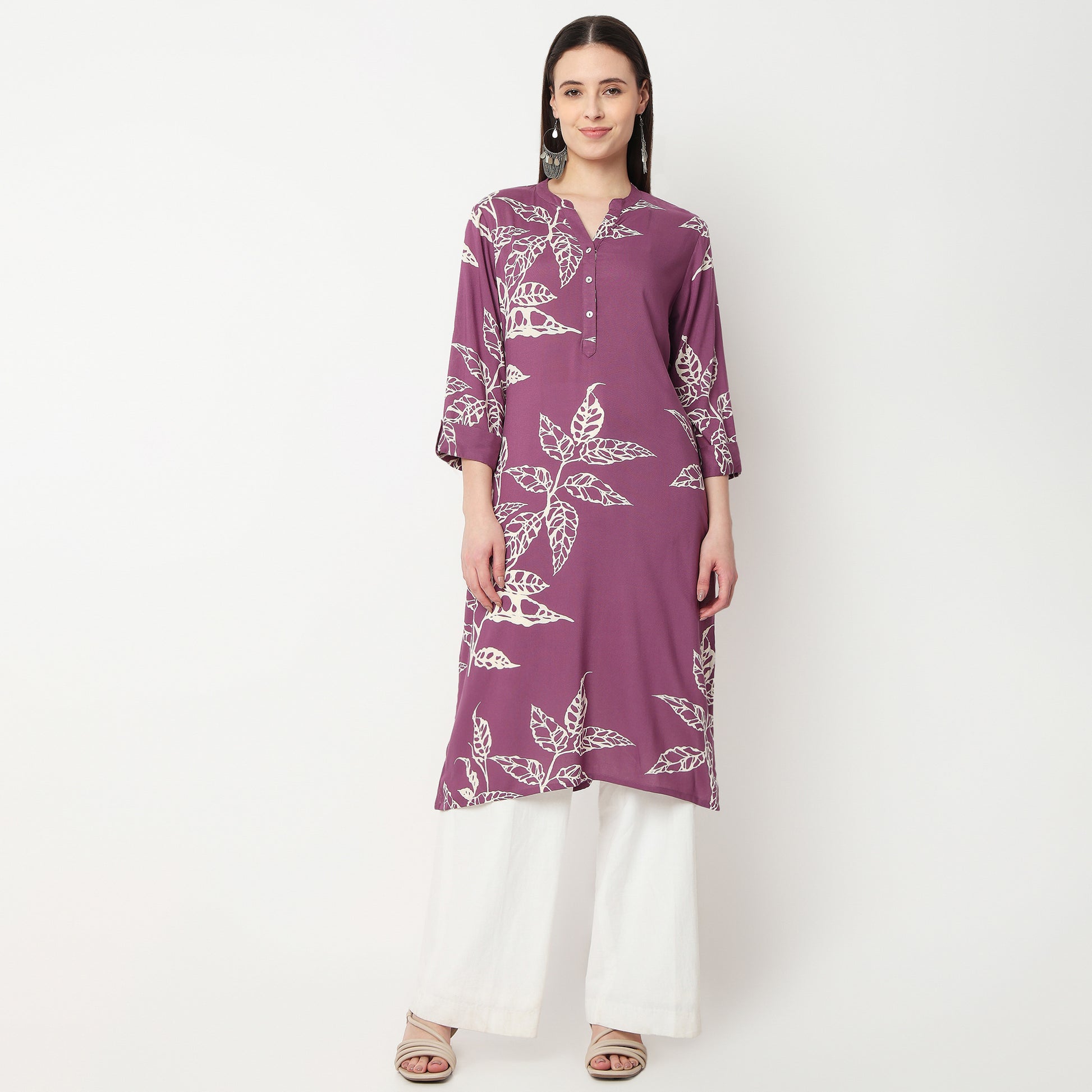 Half Placket Printed Long Kurta