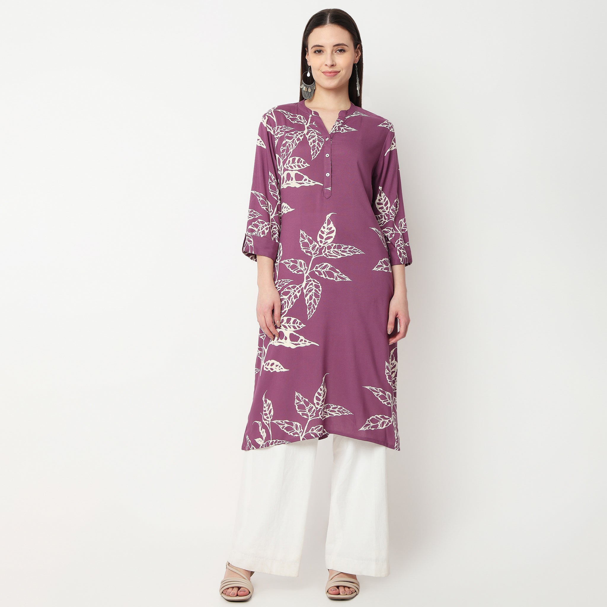 Half Placket Printed Long Kurta
