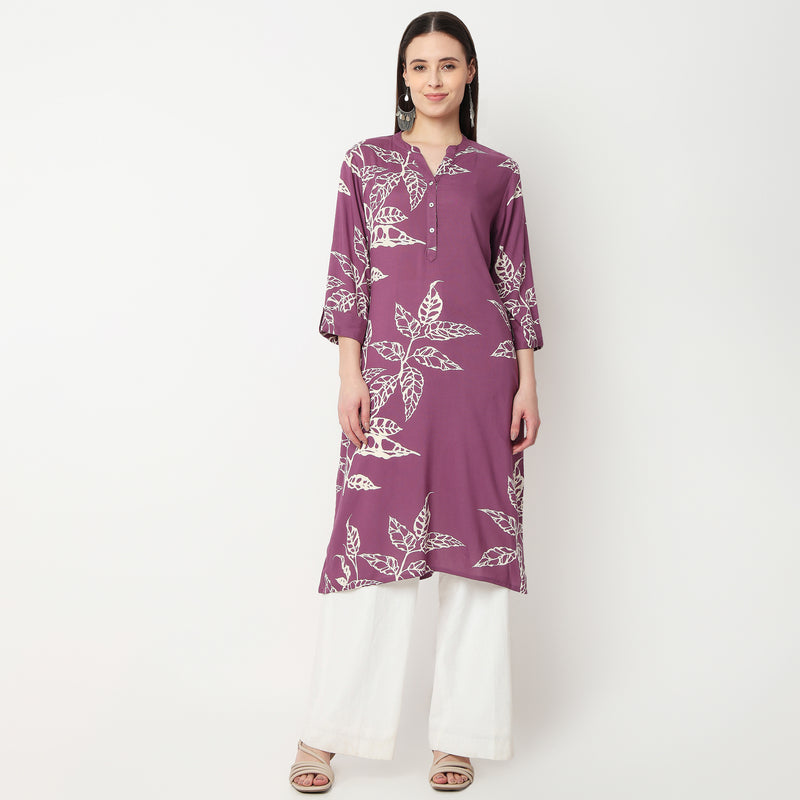 Half Placket Printed Long Kurta