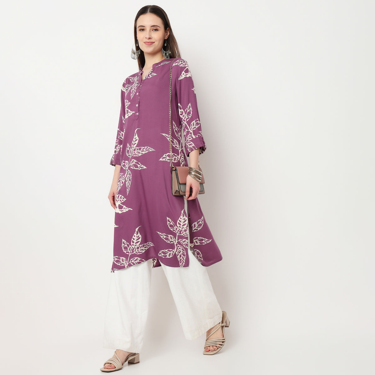 Half Placket Printed Long Kurta