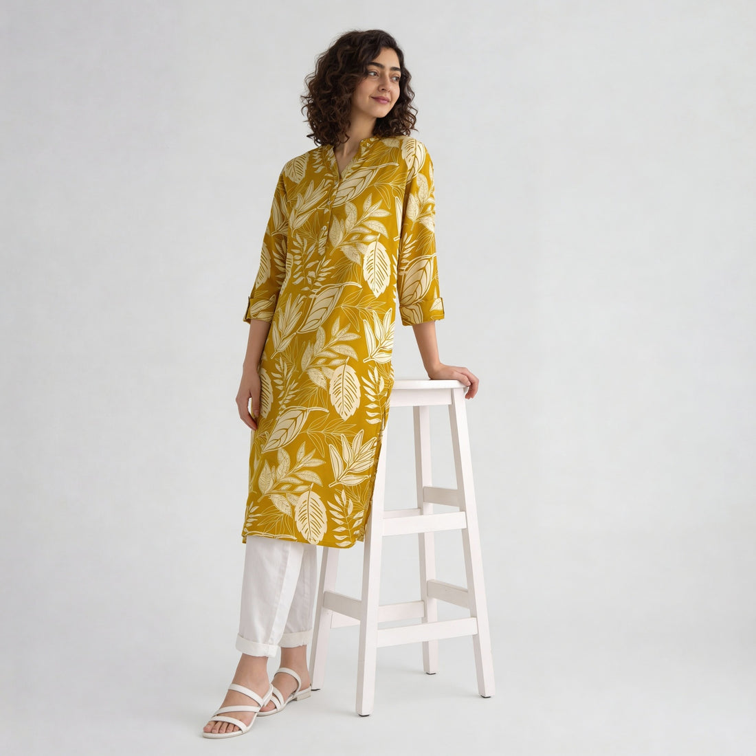 Rayon Printed Three-Fourth Sleeve Kurta