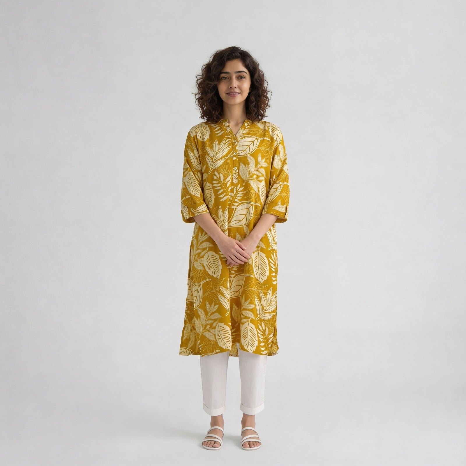 Rayon Printed Three-Fourth Sleeve Kurta