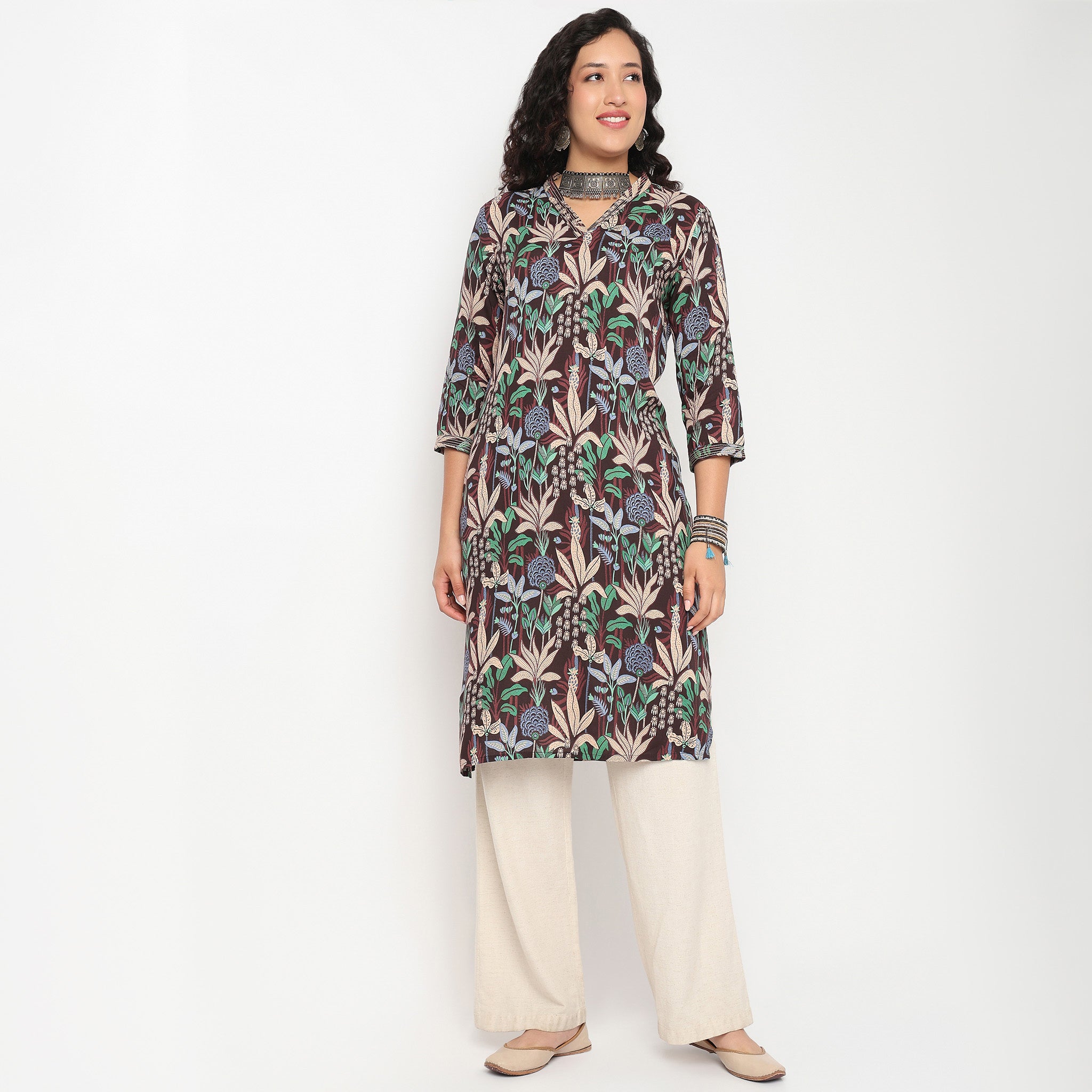 Printed Round Neck Long Kurta