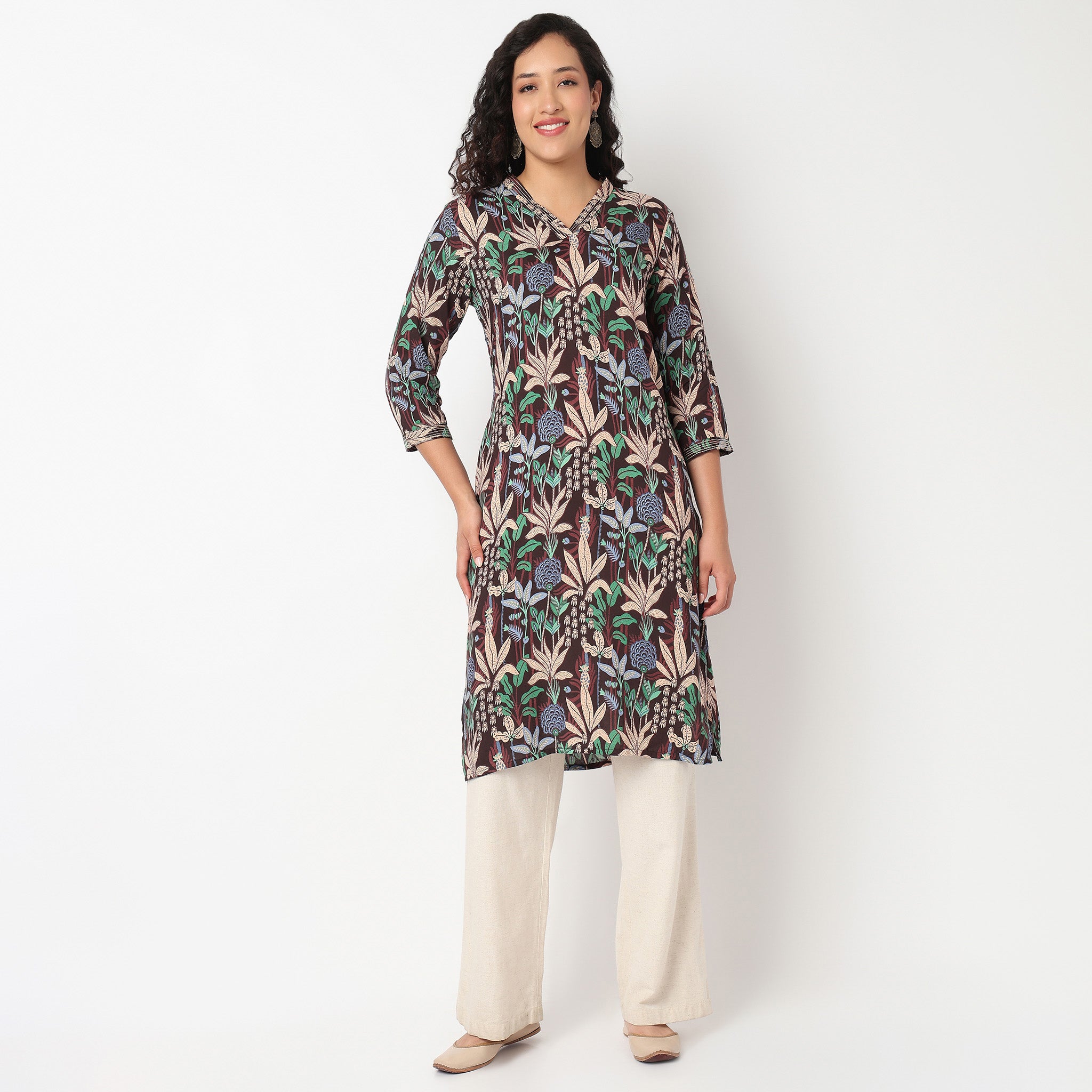 Printed Round Neck Long Kurta