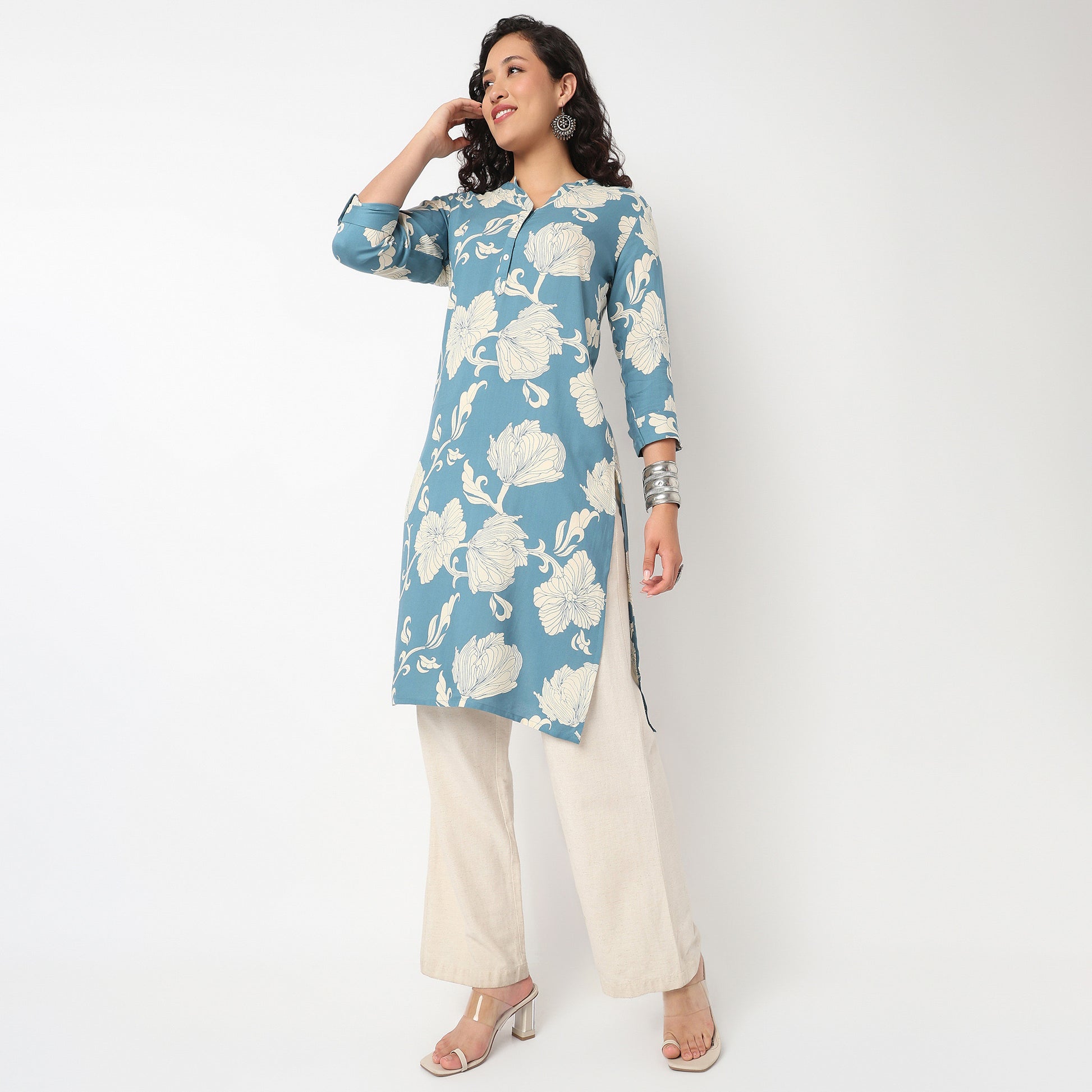 V Neck Floral Long Kurta