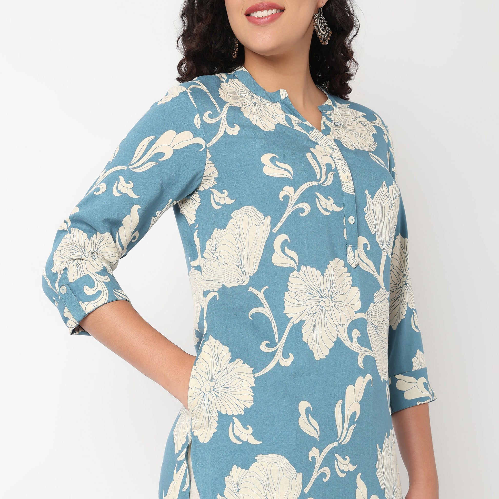 V Neck Floral Long Kurta