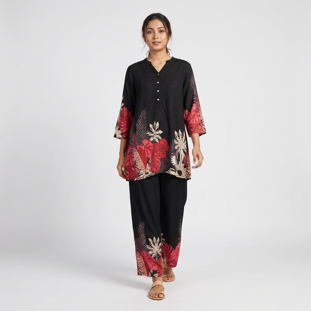 Printed Half Placket Short Kurta