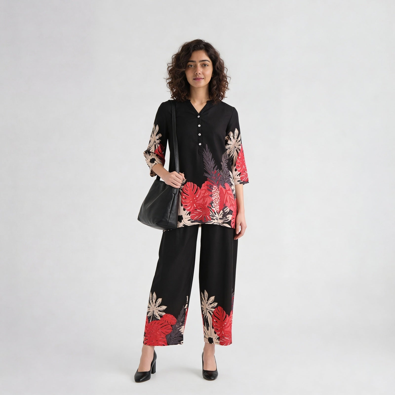 Printed Half Placket Short Kurta